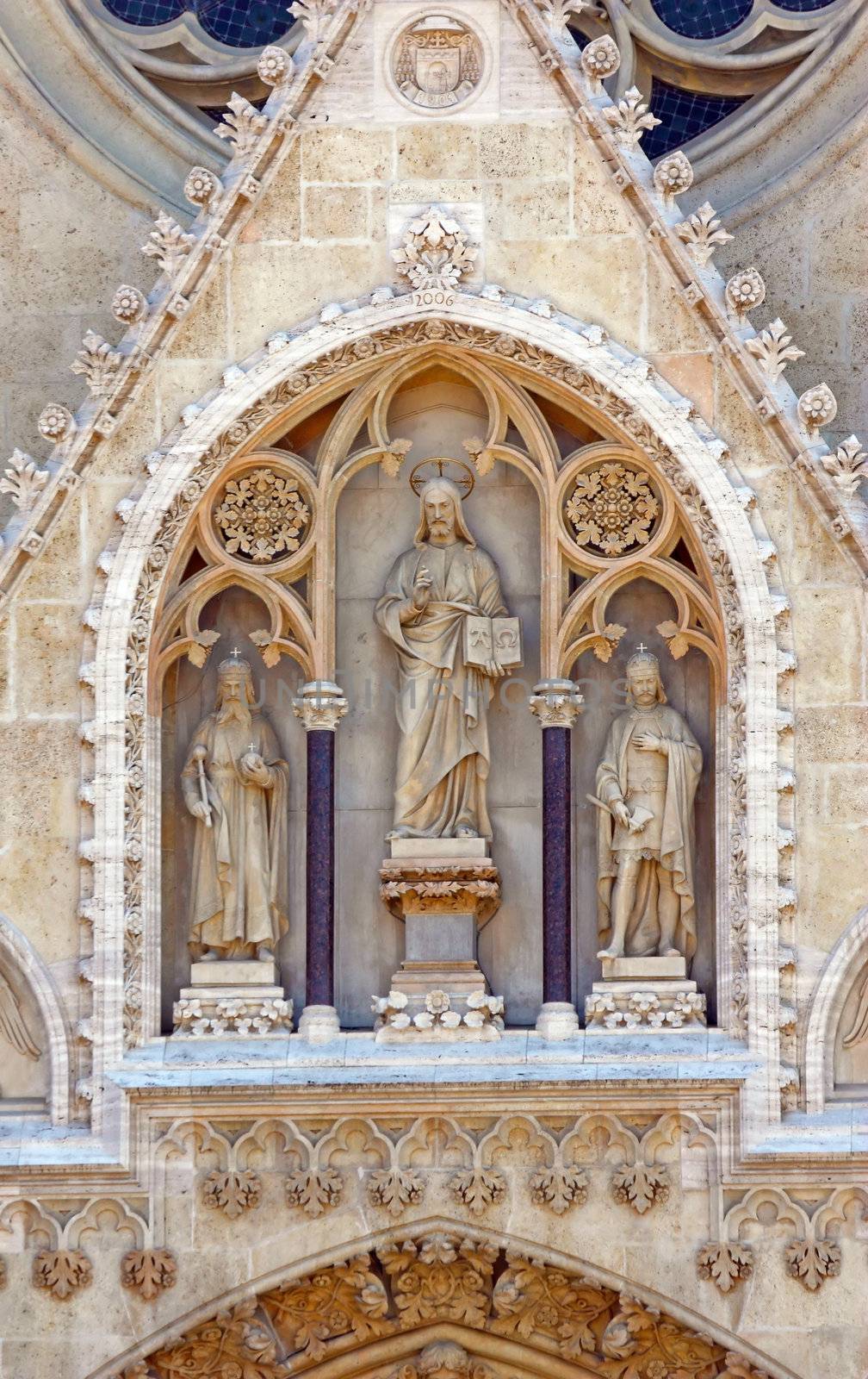 Detail on cathedral over entrance door, Zagreb, Croatia