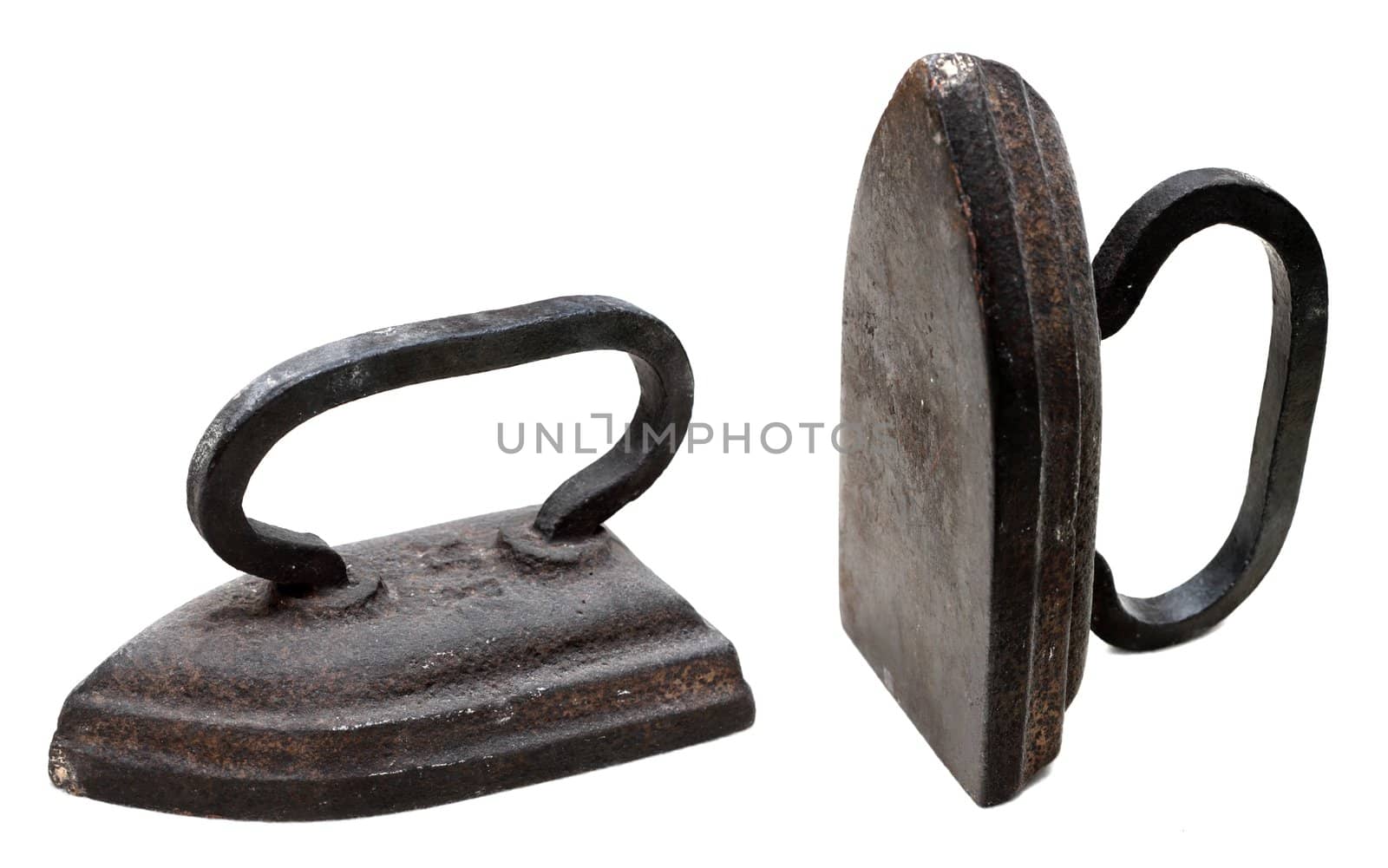 Old rusted iron in two positions isolated on white background