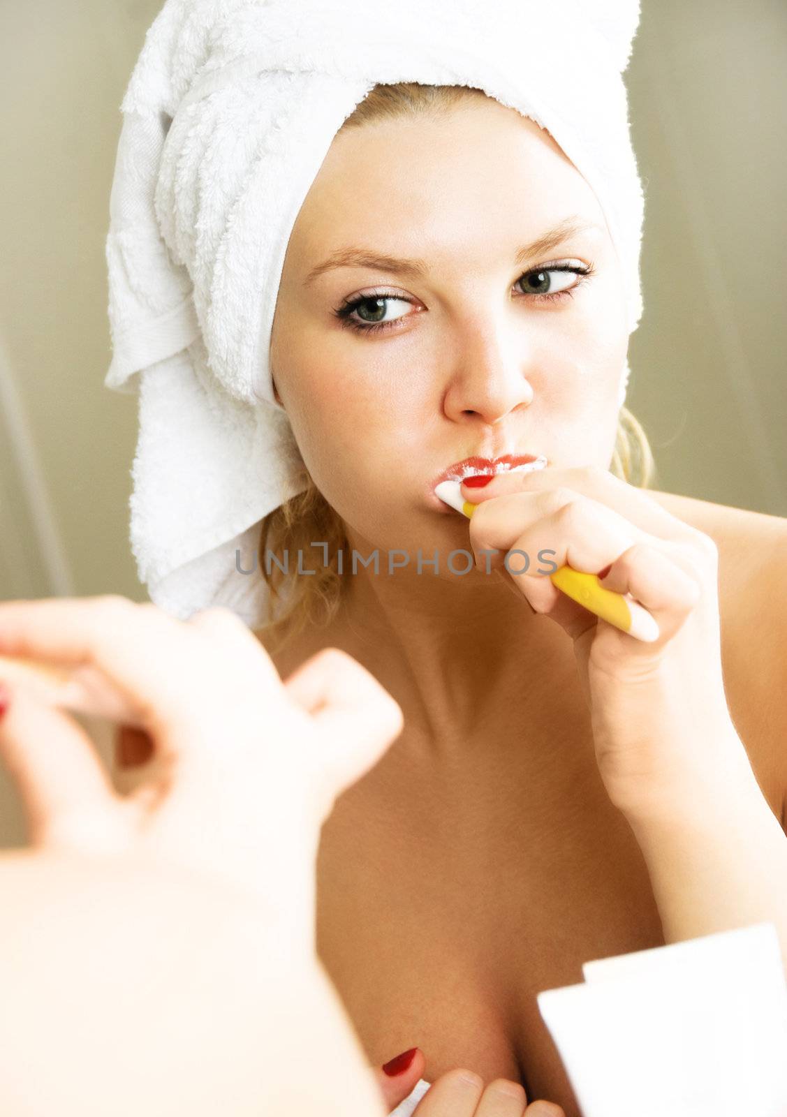 pretty girl brushing teeth by lanak