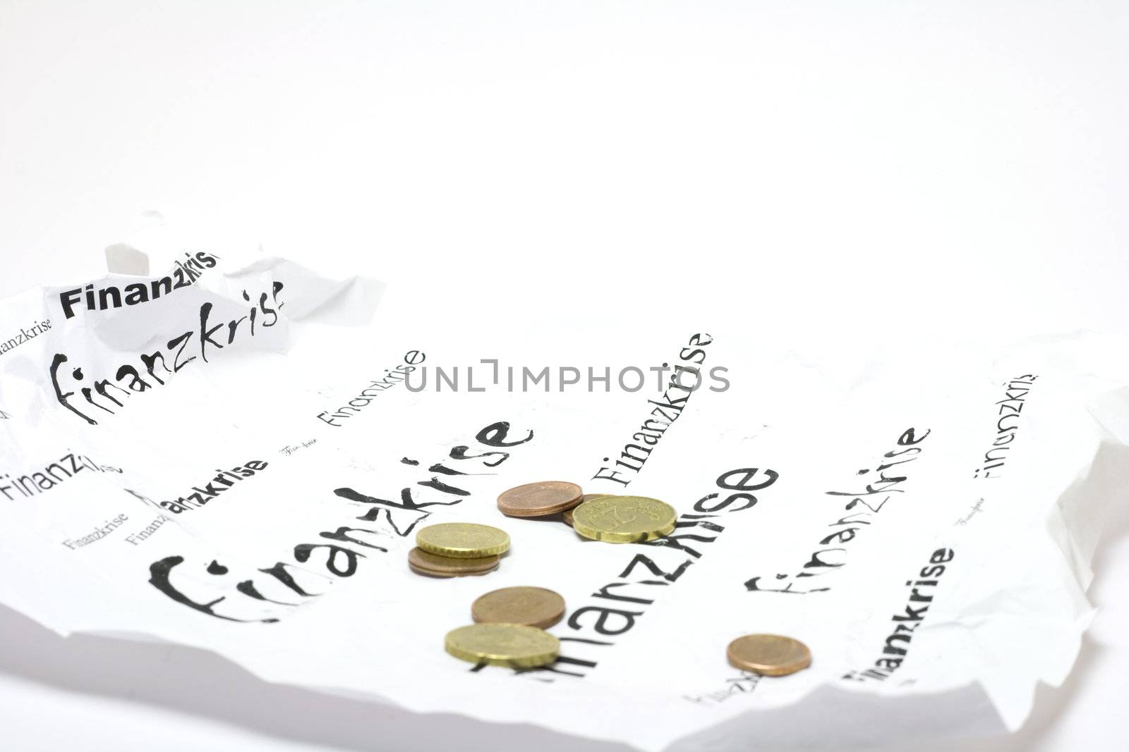 Financial crisis and money isolated on white 