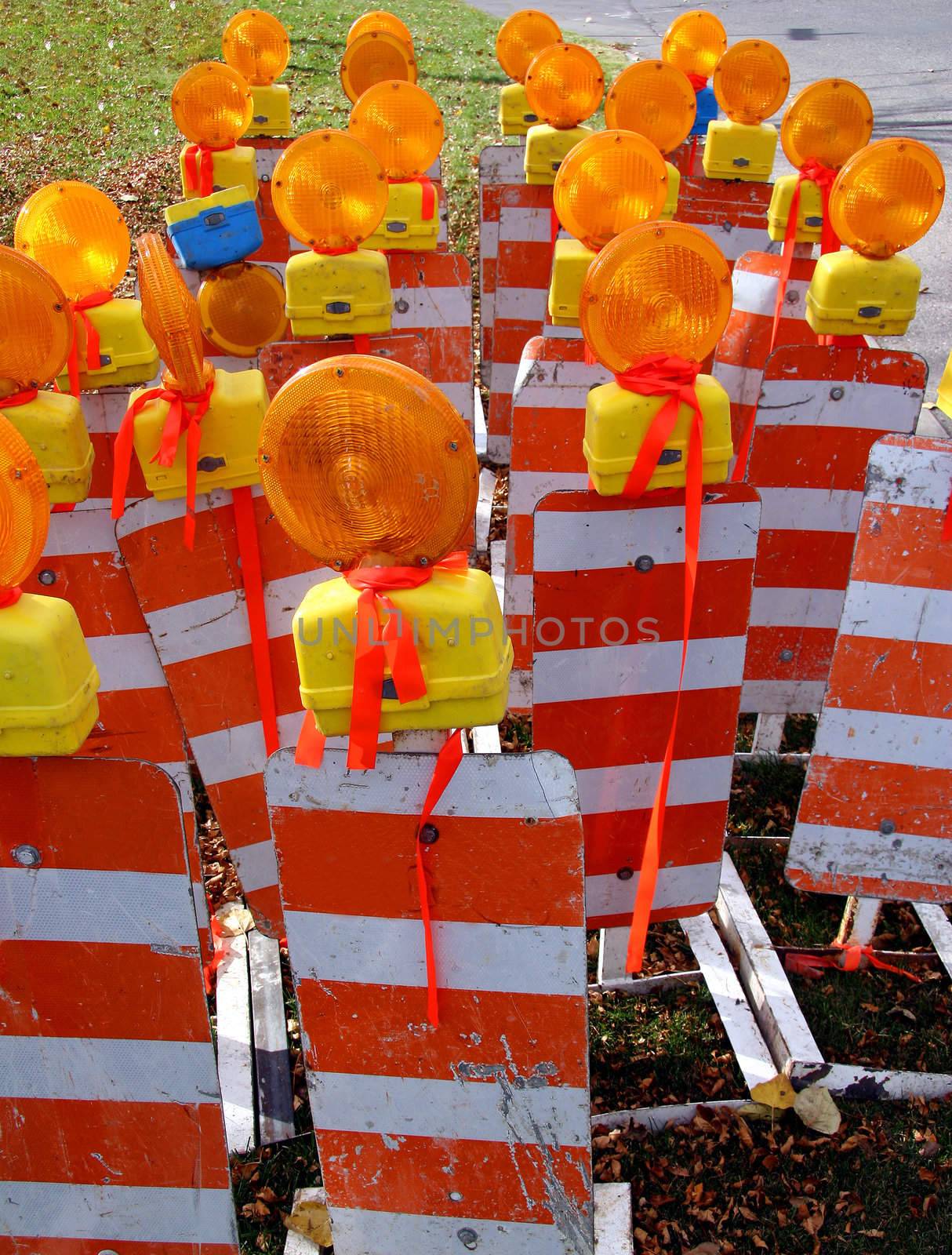 A bunch of road barriers