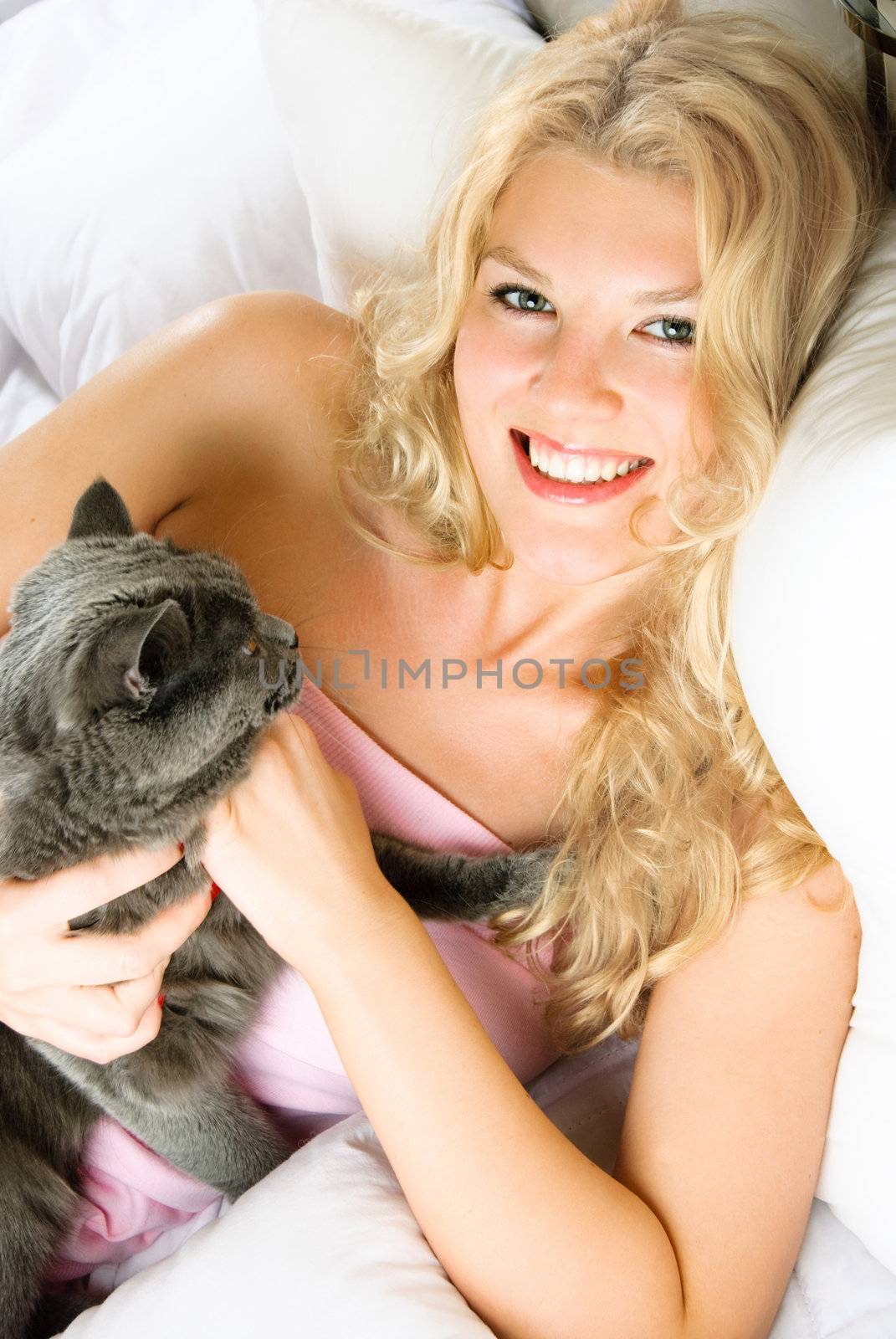 happy girl with her cat by lanak