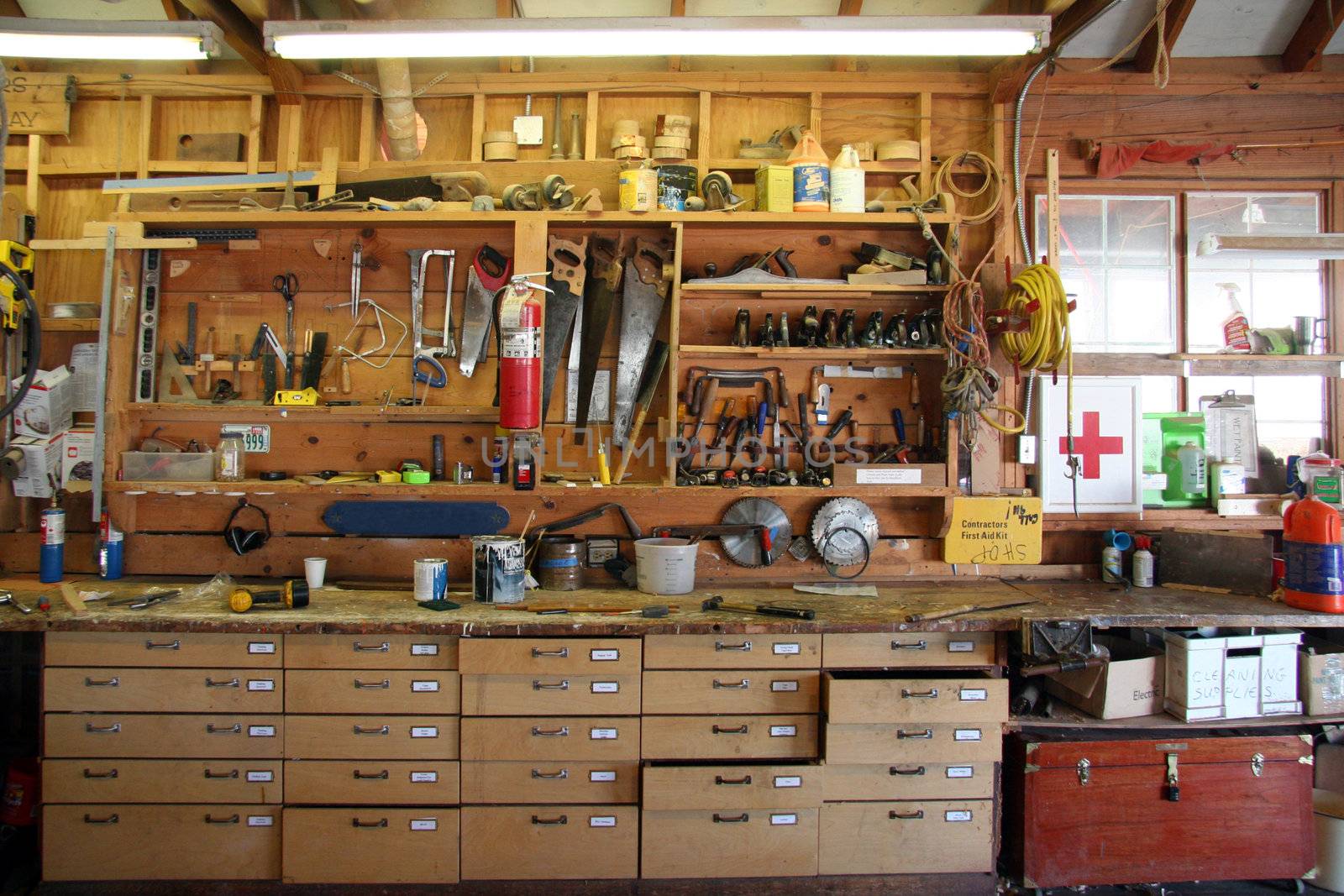 Tool bench of a carpenter/ boatmaker workshop