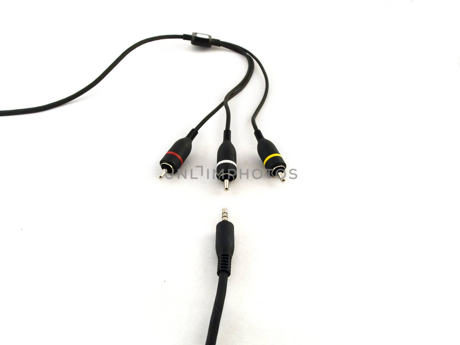 Red Yellow and White Audio Visual Leads on White Background