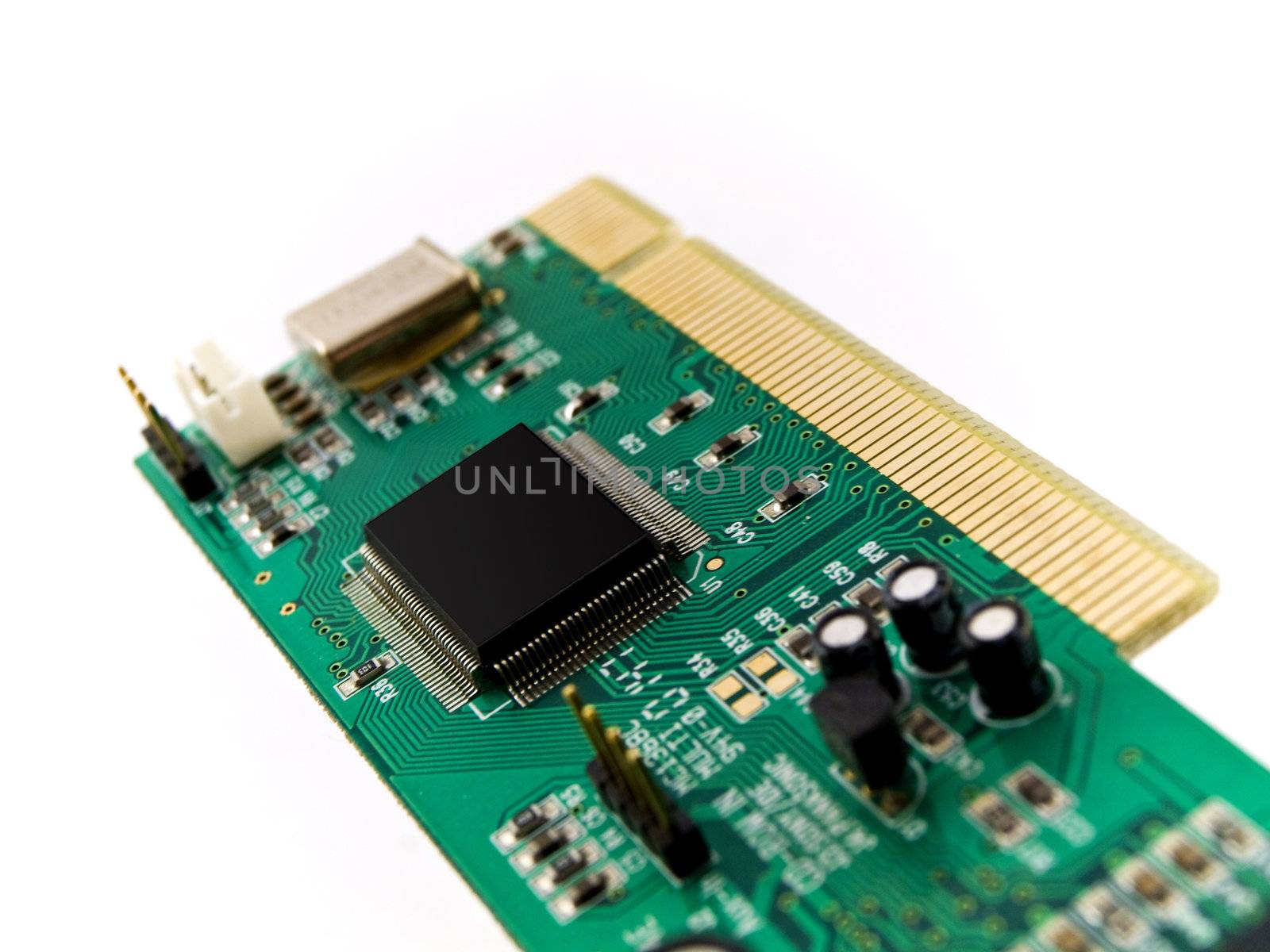 Green Circuit Board PCI on White Background
