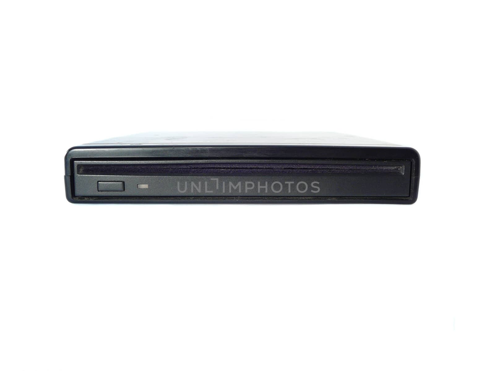 a black cd dvd drive ower white bhackground