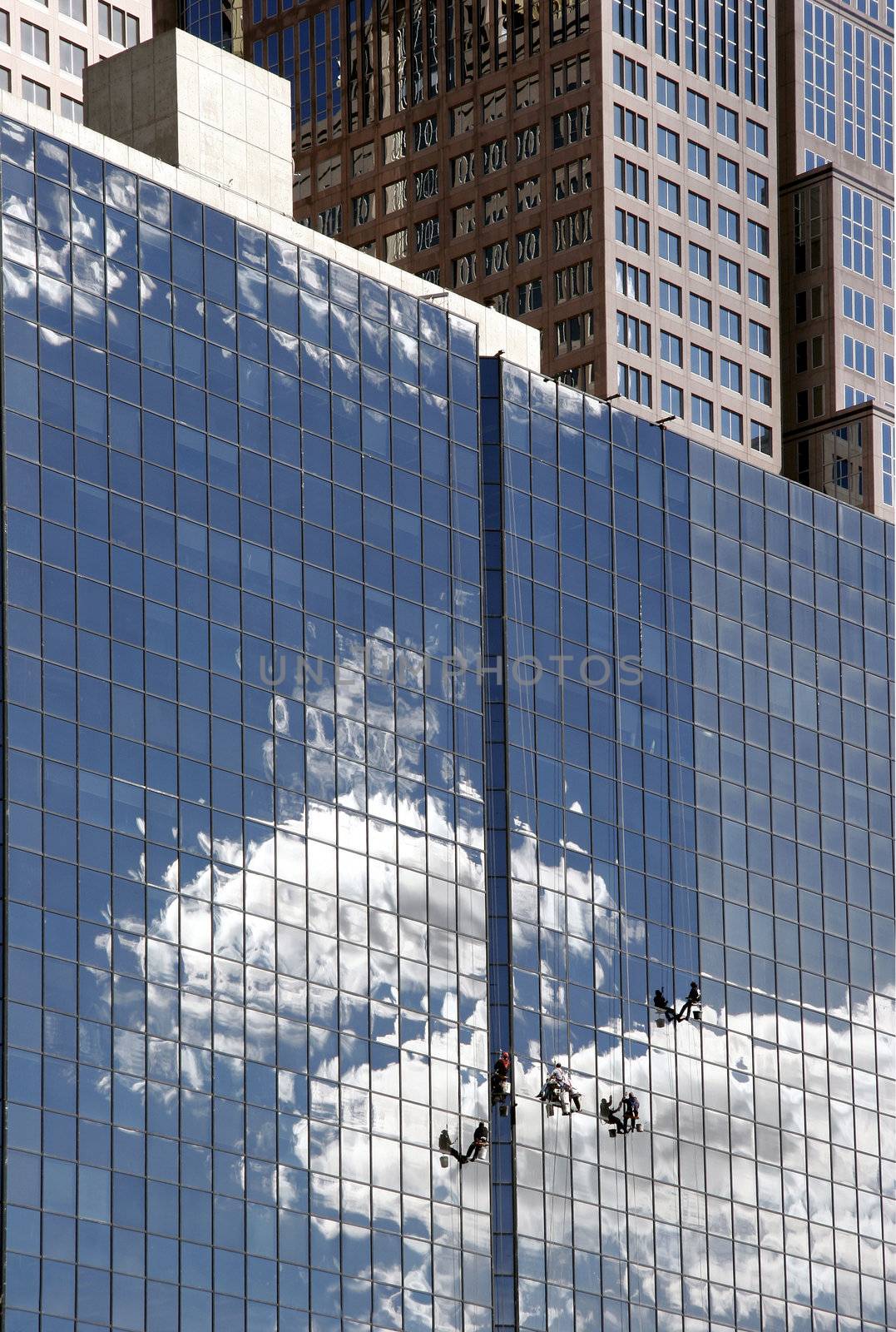 Professional window cleaners on the job