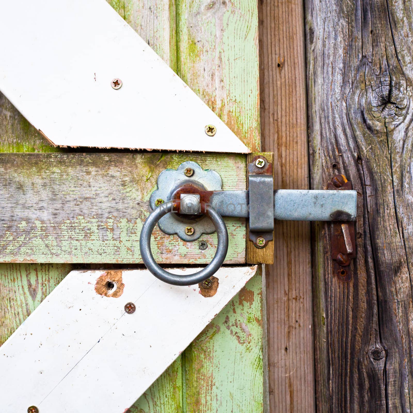 Close up of a lock on a wooden gate