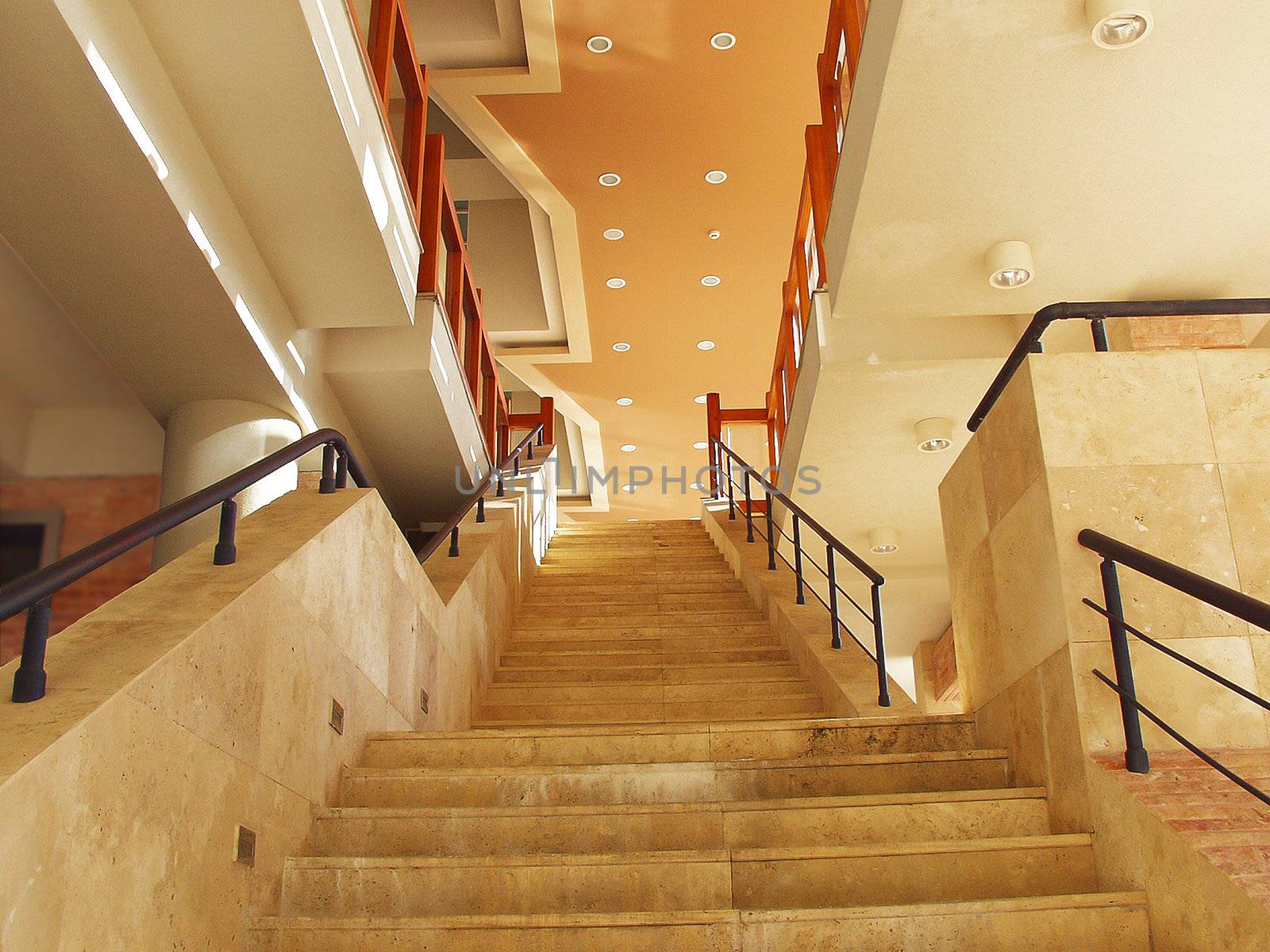 A large staircase in the building