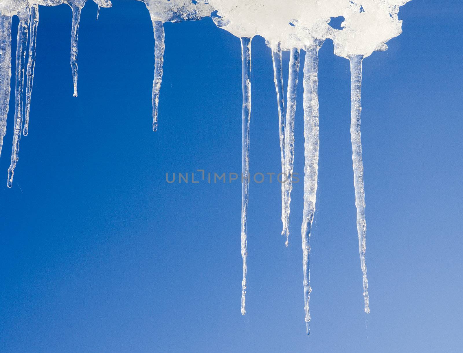 Group of icicles towards blue sky