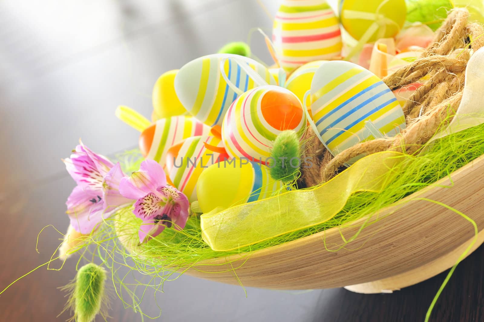 basket with easter eggs