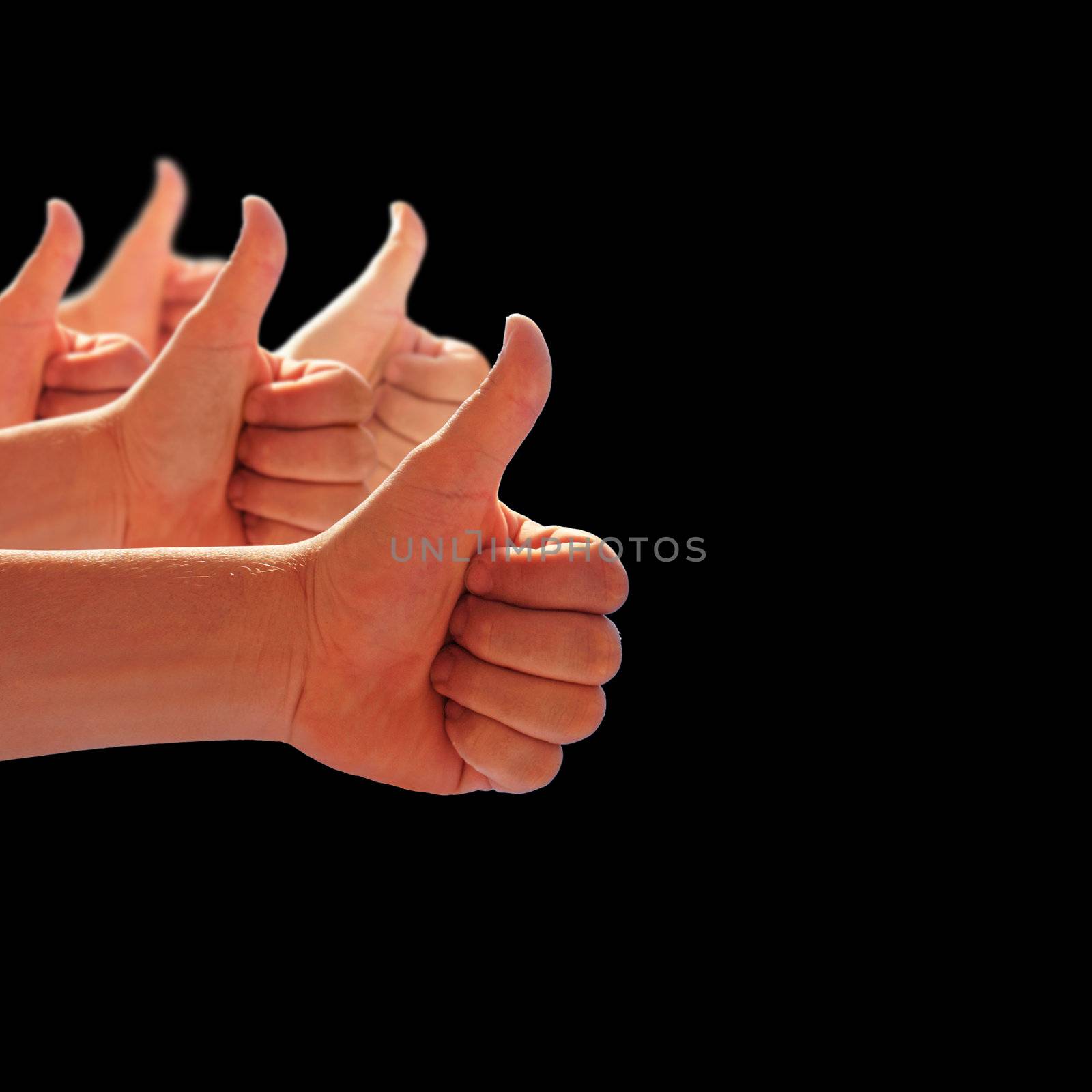 men's hands make thumbs up 