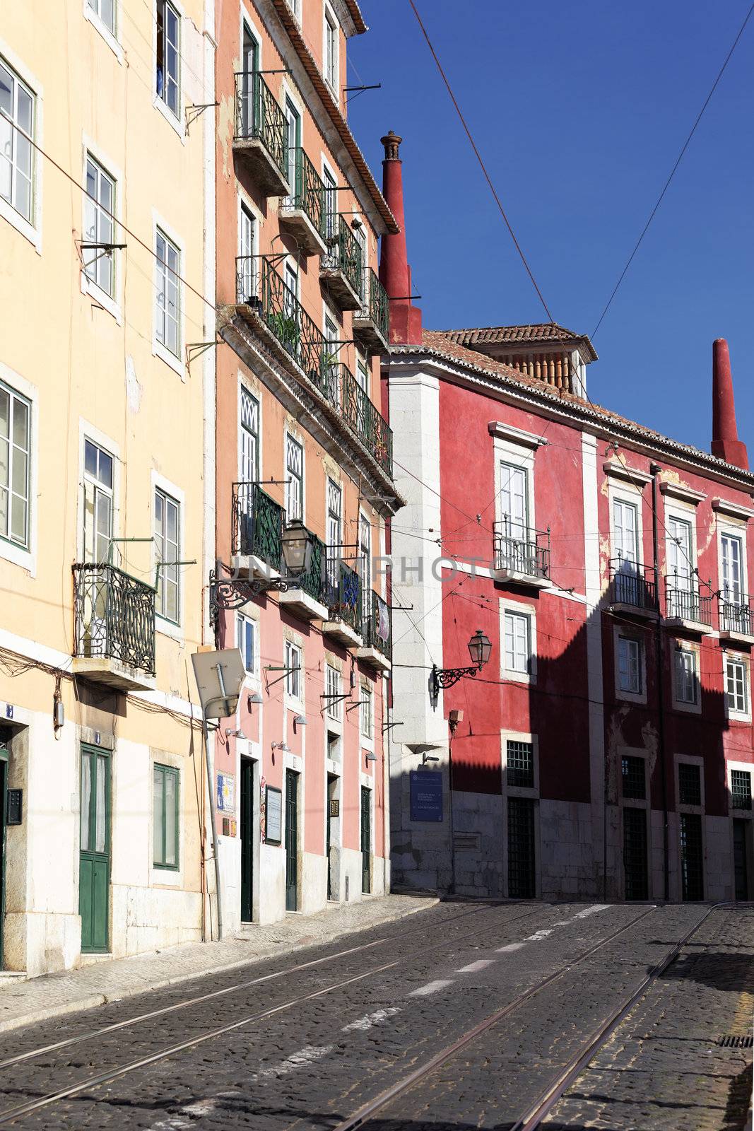 colorful street in Lisbon in summer, Portugal