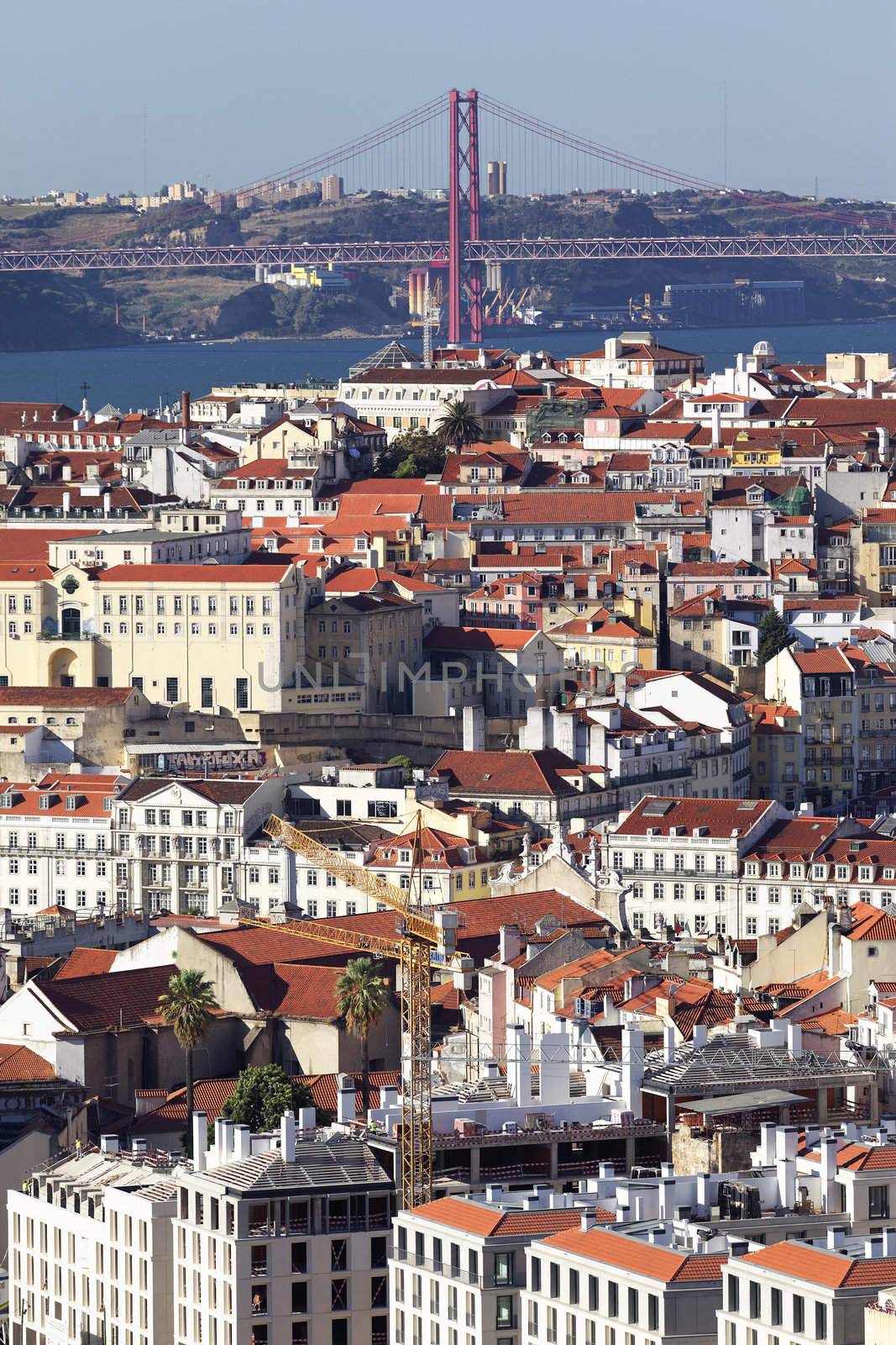 vertical view of Lisbon and the river Tagus, Portugal