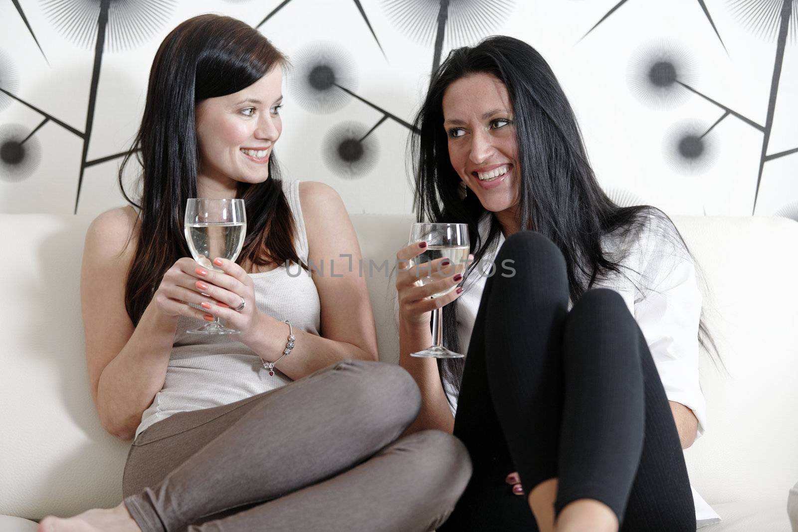 Two friends chatting over wine by studiofi