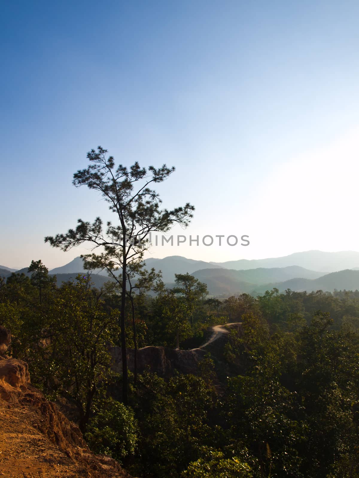 A narrow red ridges with steep-sides valleys in Pai Canyon (Kong by gururugu