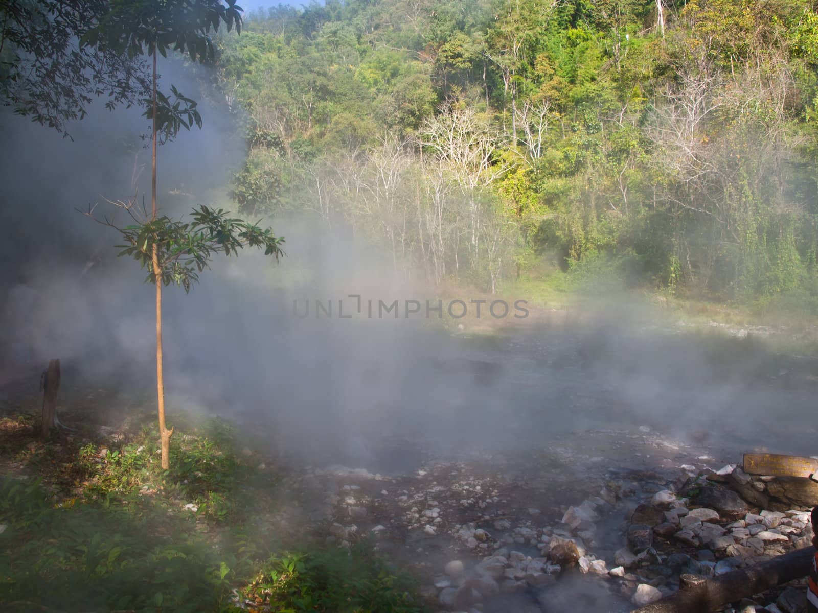 Mist from the geyser hot spring in Huai Nam Dang National Park in Chiang Mai, Thailand