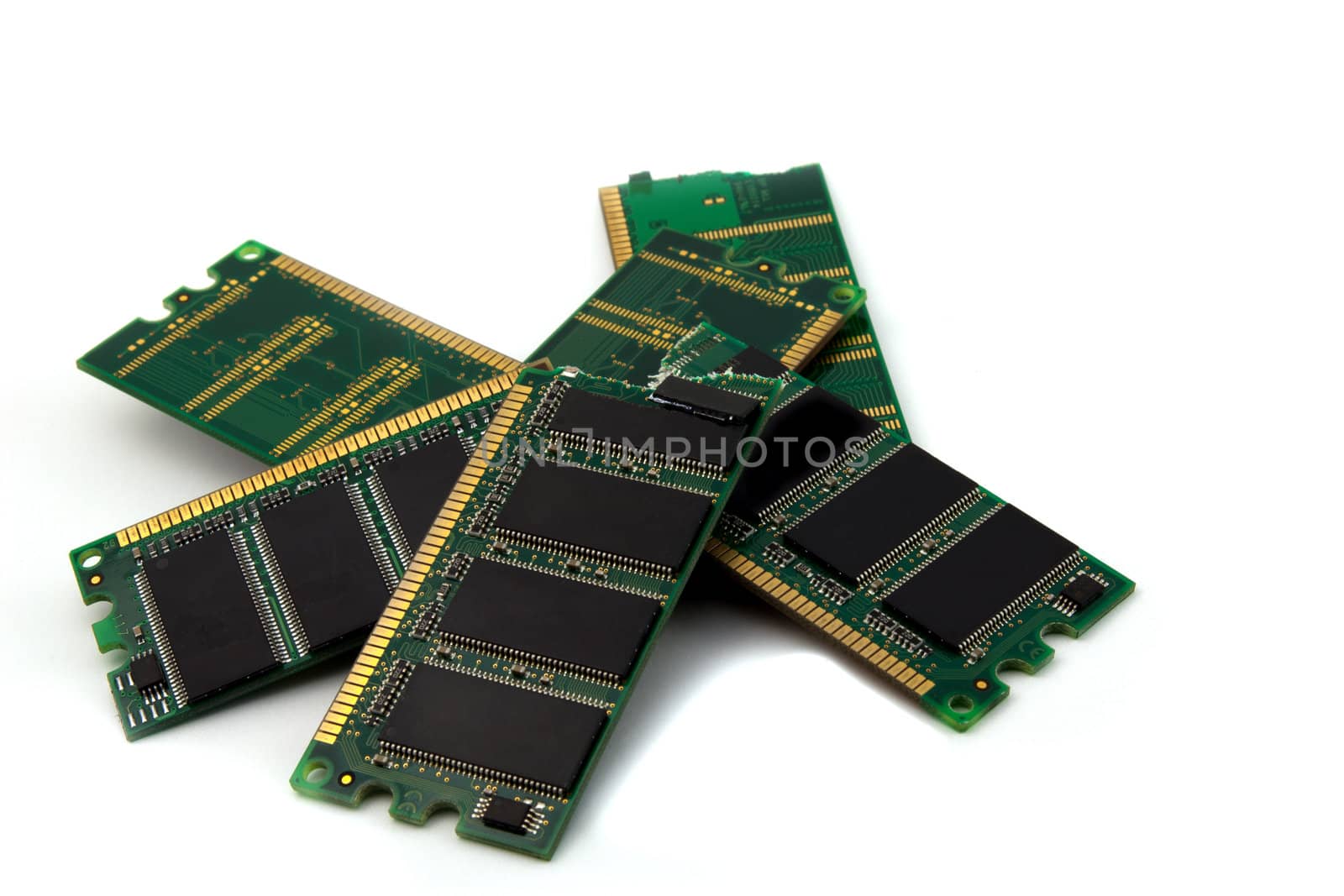 a heap of broken computer-memory on a white background