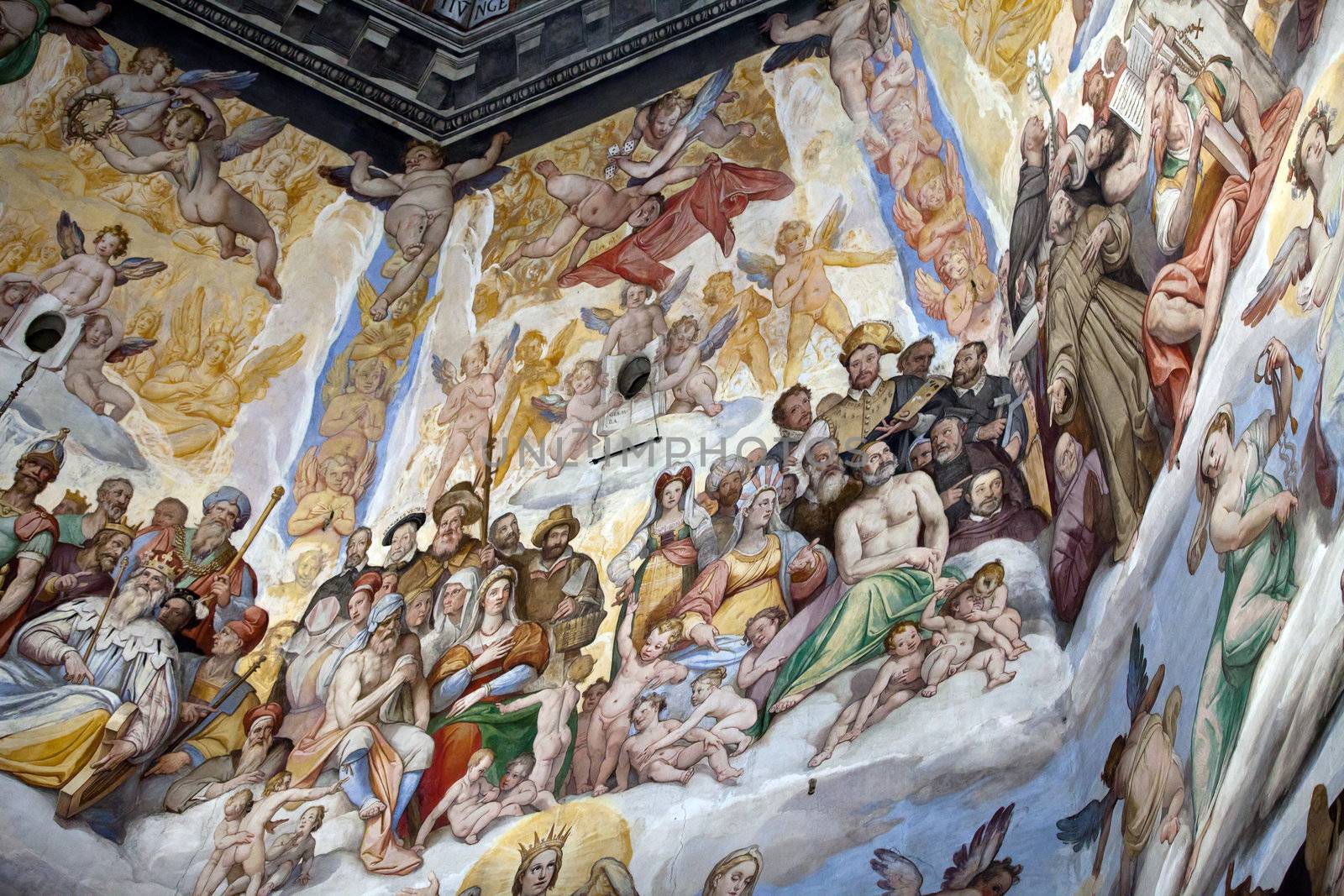 Florence - Duomo .The Last Judgement. Inside the cupola: 3600 m2 of frescoes, created by Giorgio Vasari and Federico Zuccari, who worked there from 1572 to 1579.