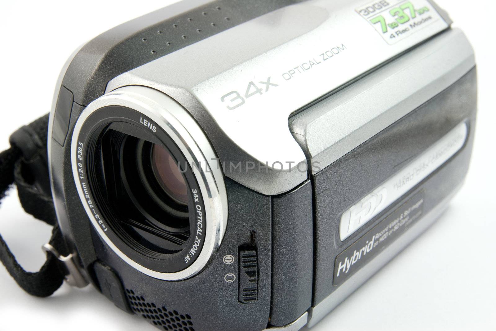 Modern HDD video camera on a white background