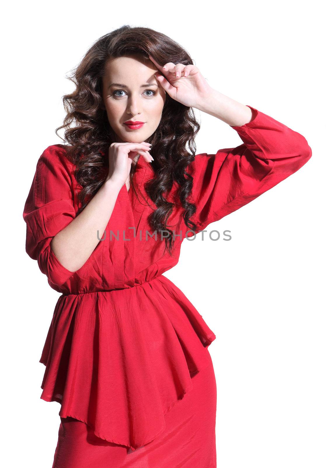 Beautiful girl in a red dress by robert_przybysz
