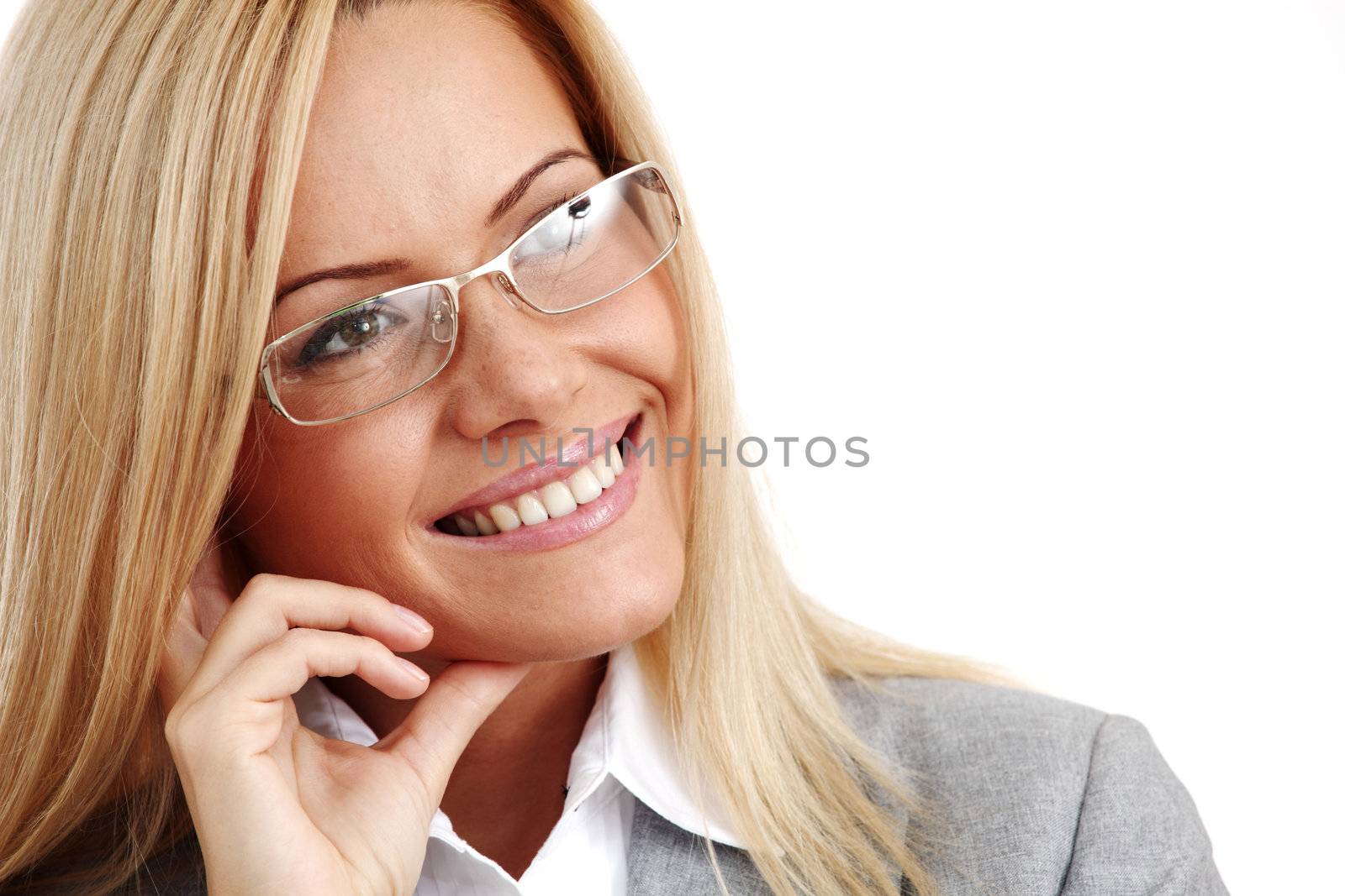 business woman in glasses on white background
