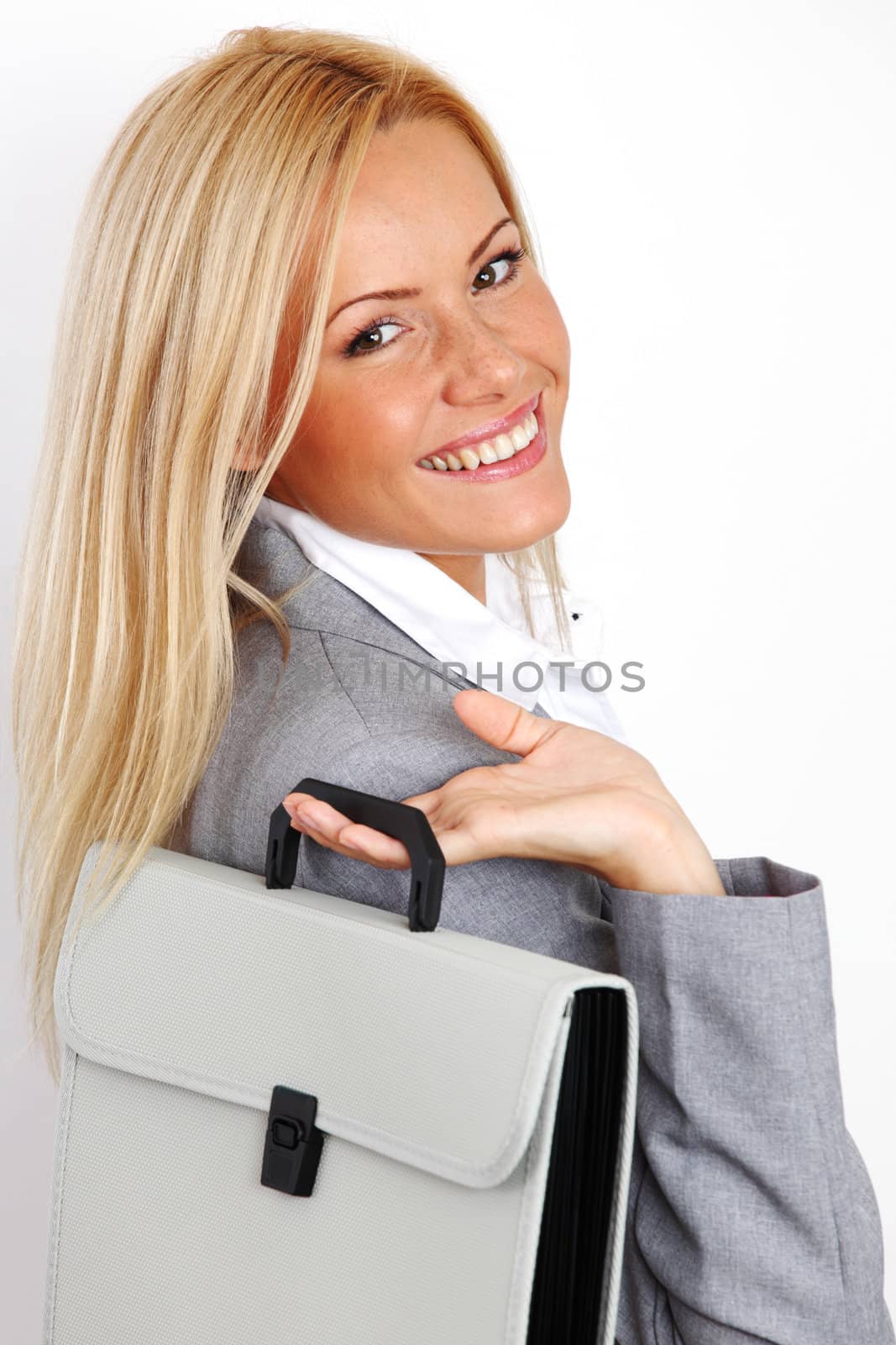 woman call with case isolated on white