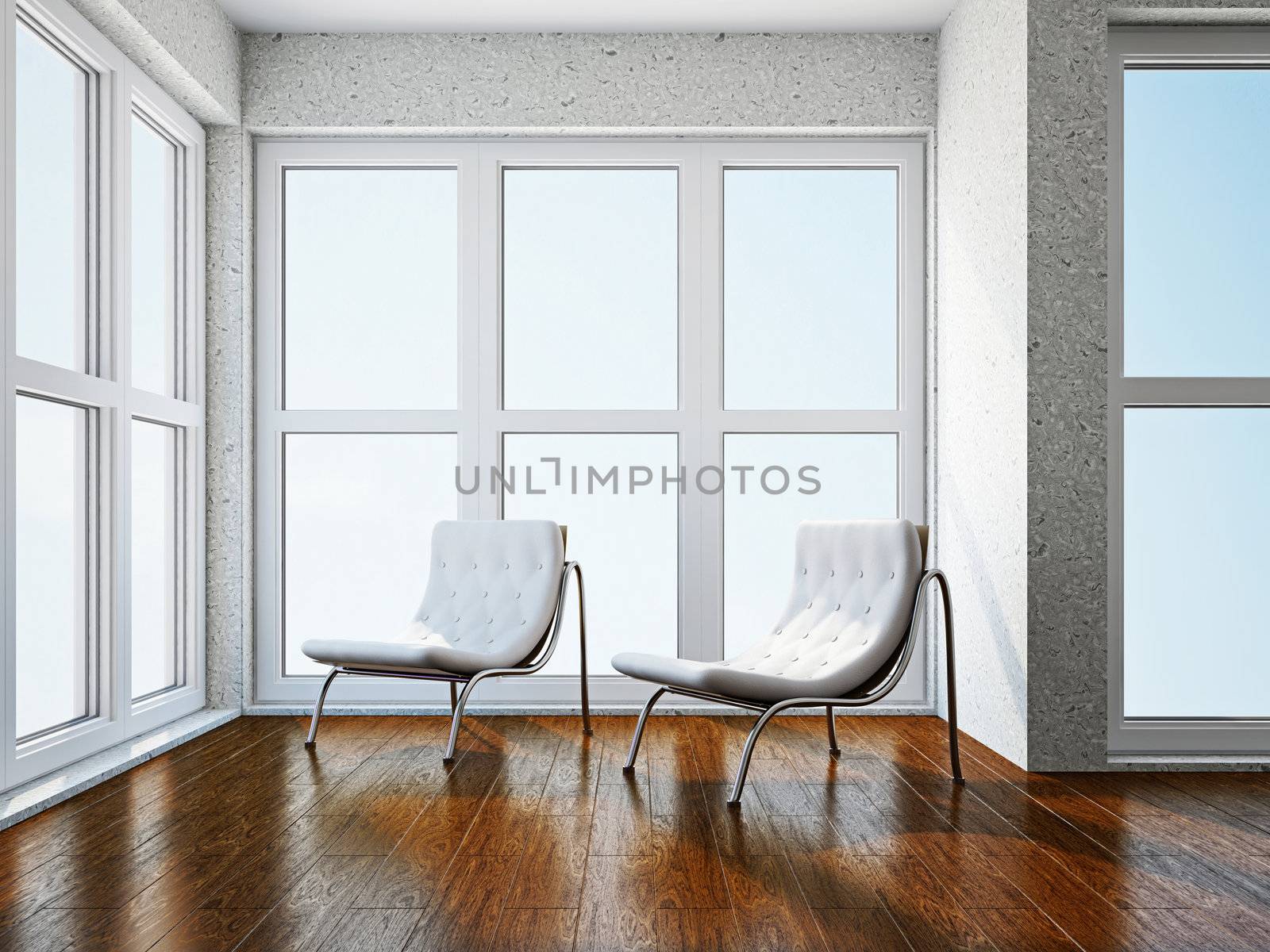 Room with two  chairs near the window