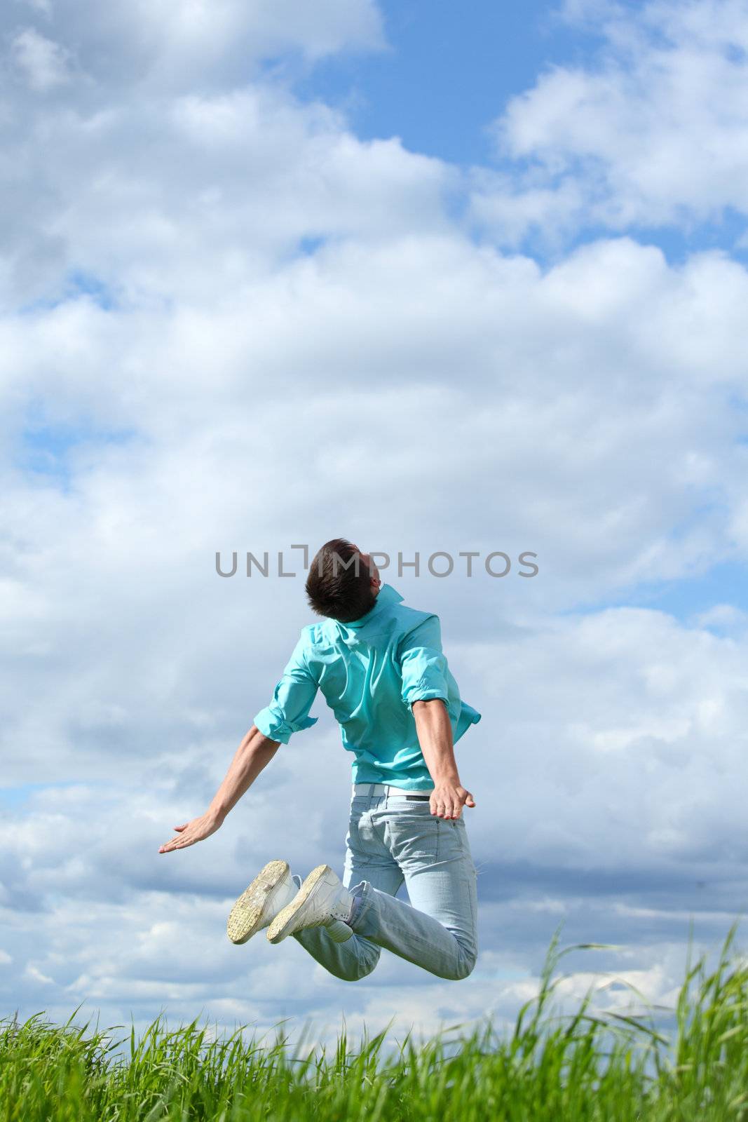 man jump in the blue sky