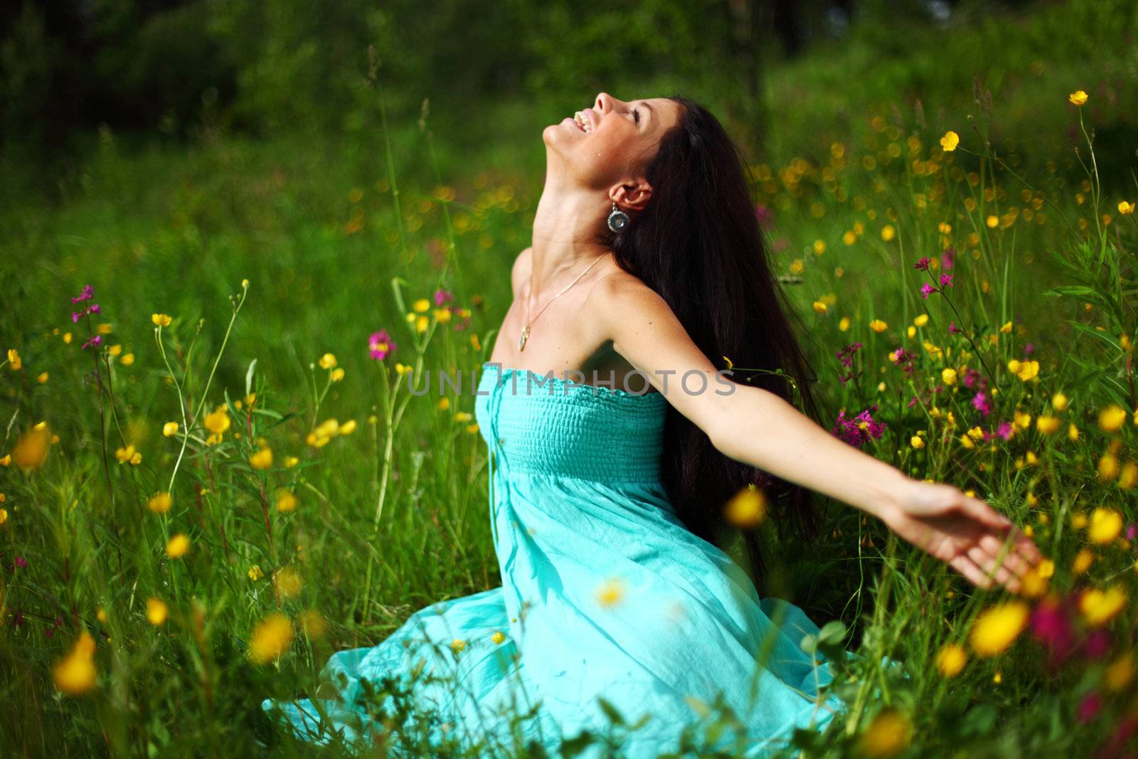 nature love woman on flower field