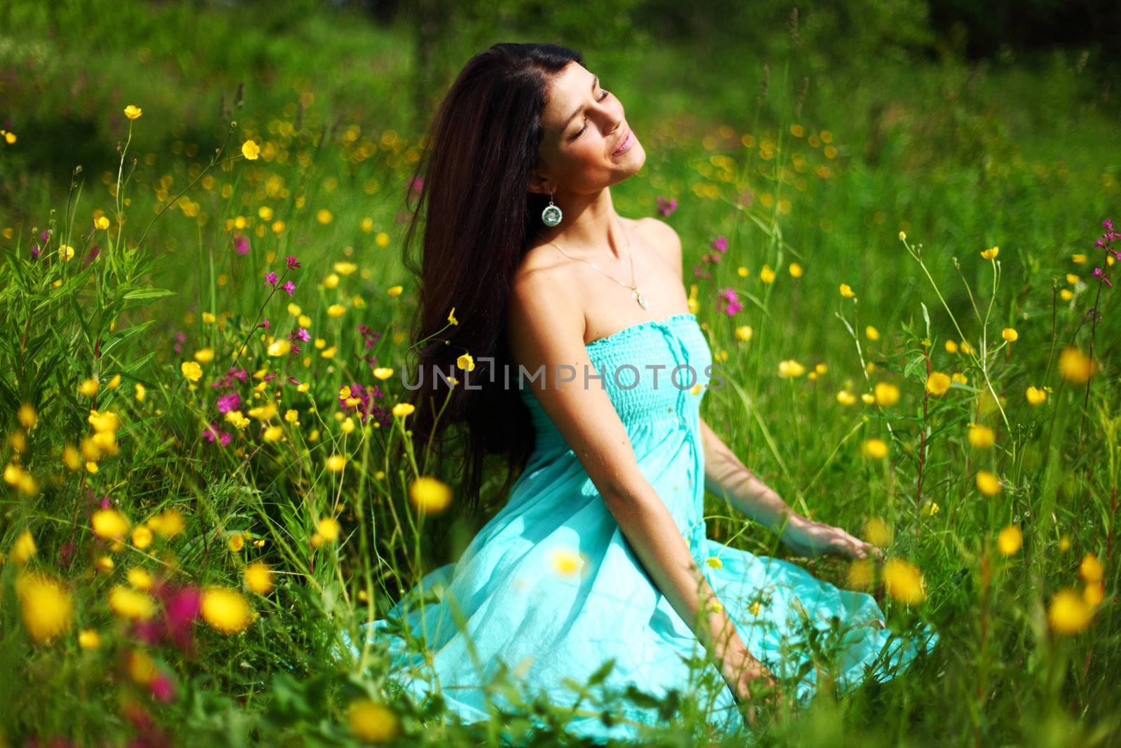 nature love woman on flower field