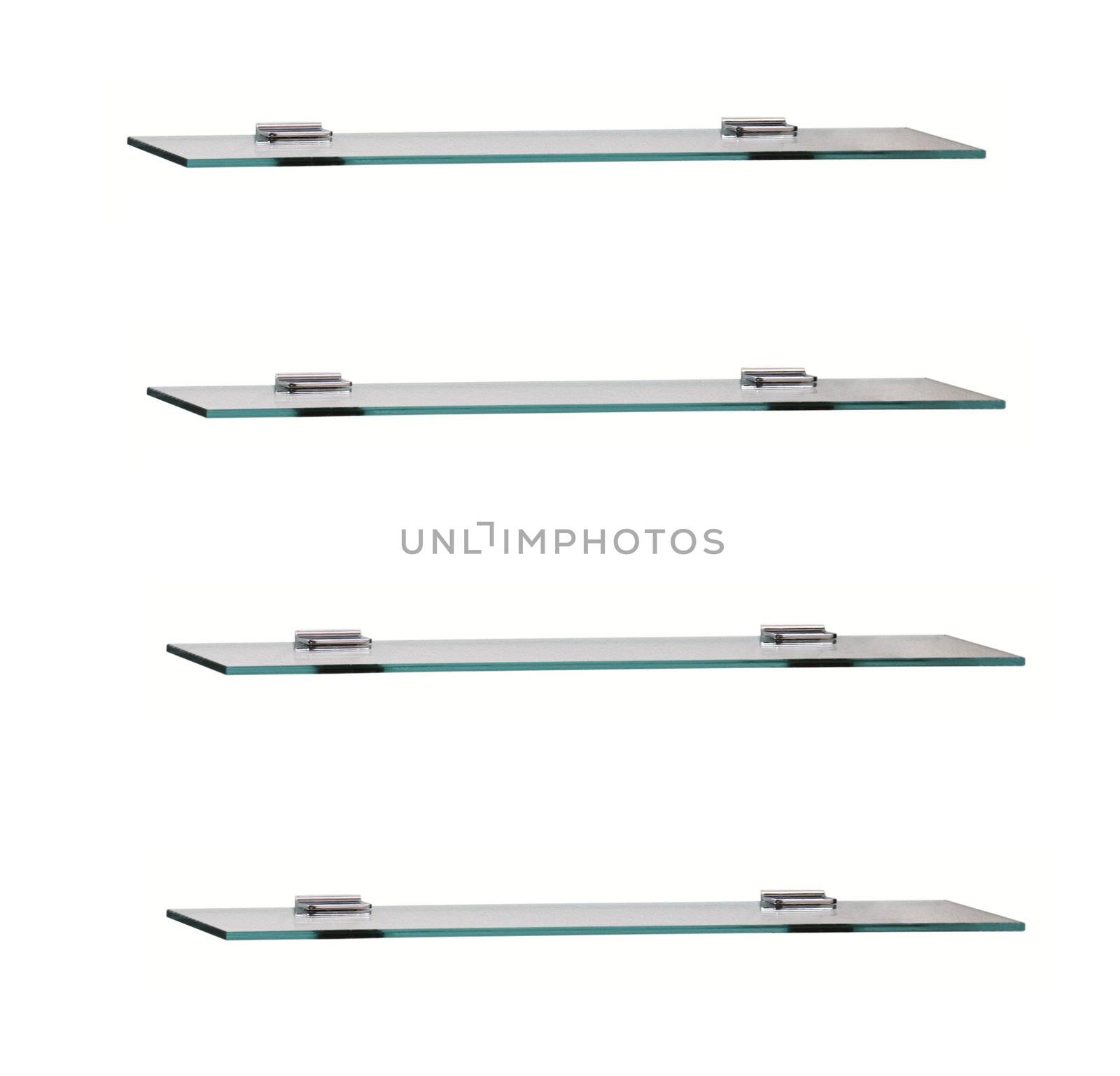 glass shelfs on white background