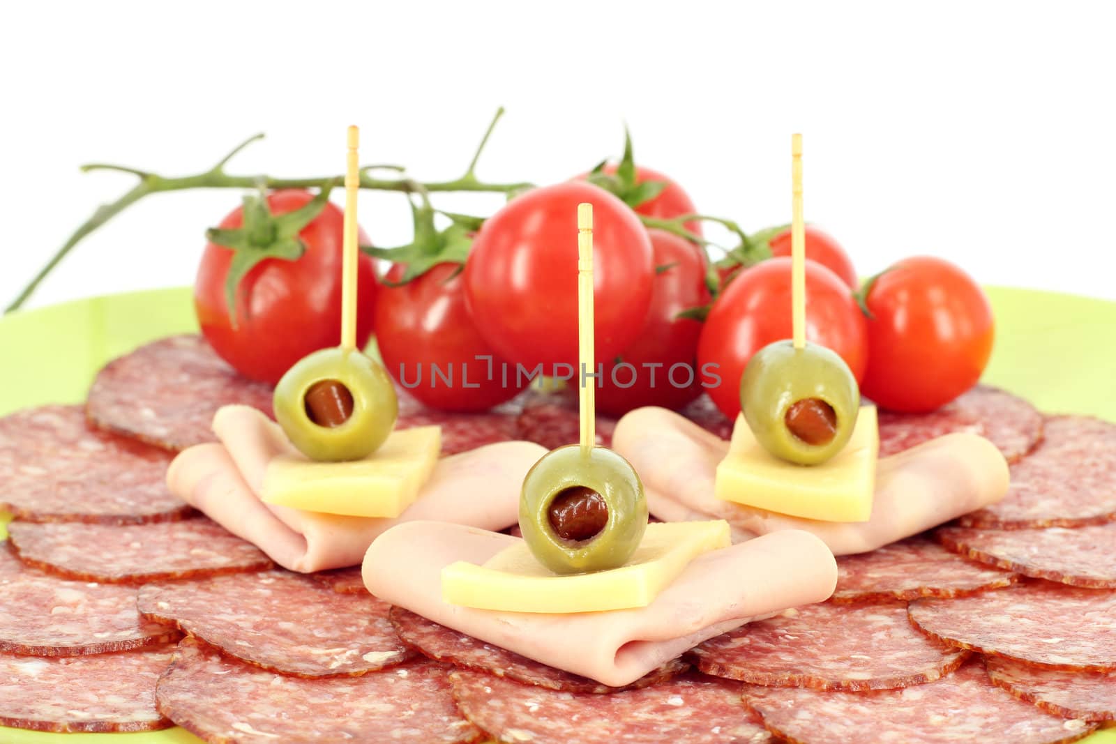 olive salami cheese and tomatoes