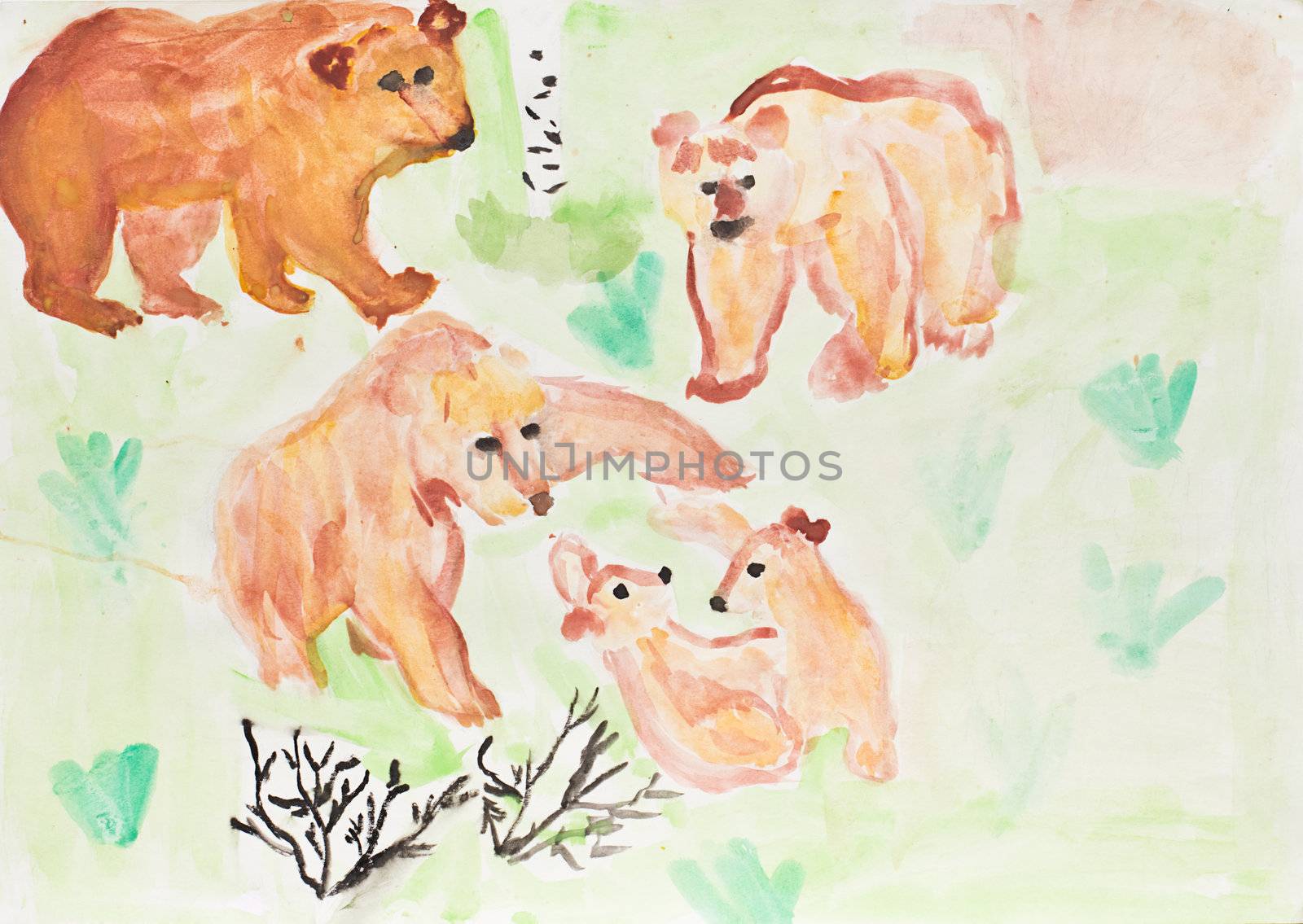 children painting - bear family