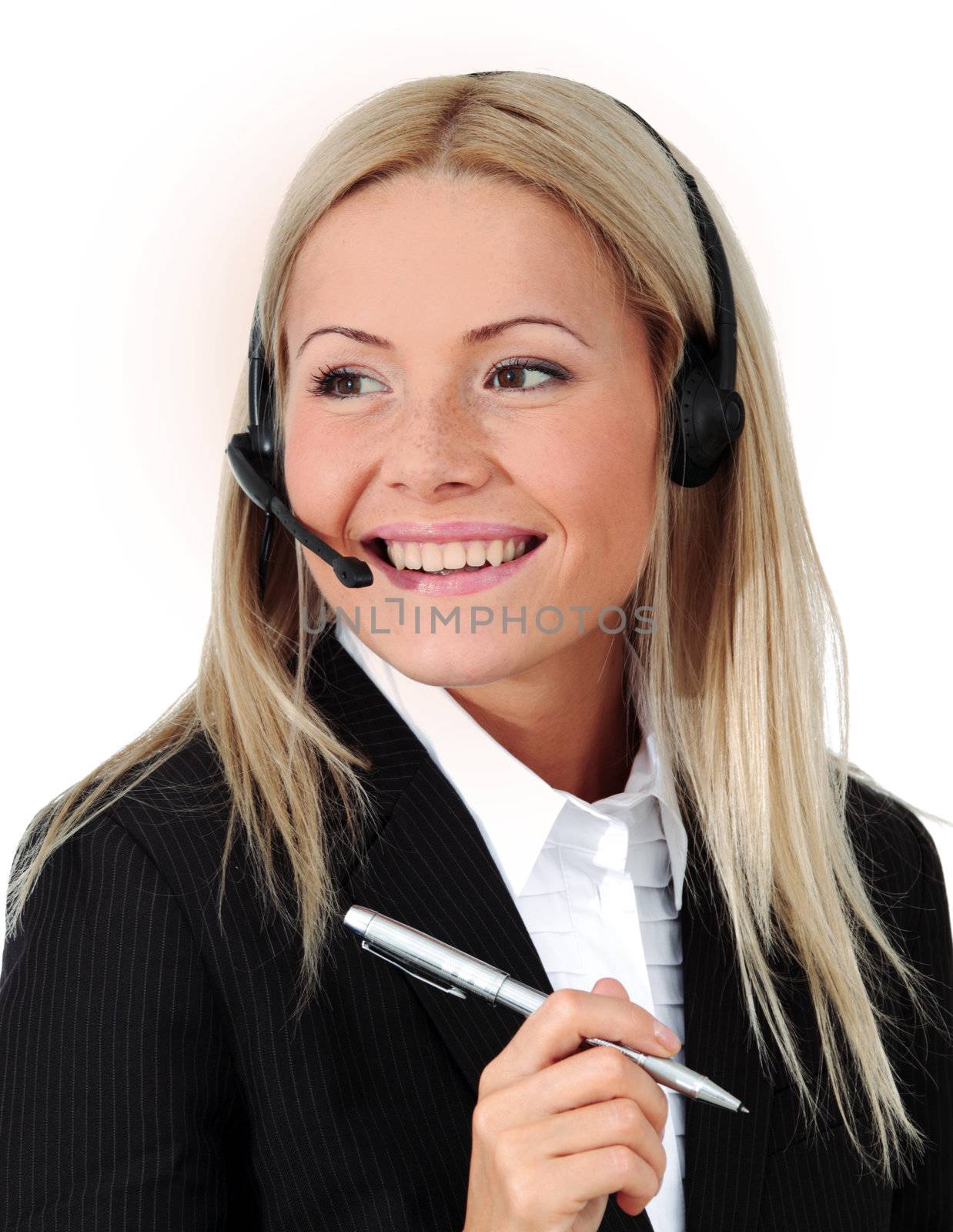  business woman speak with headset