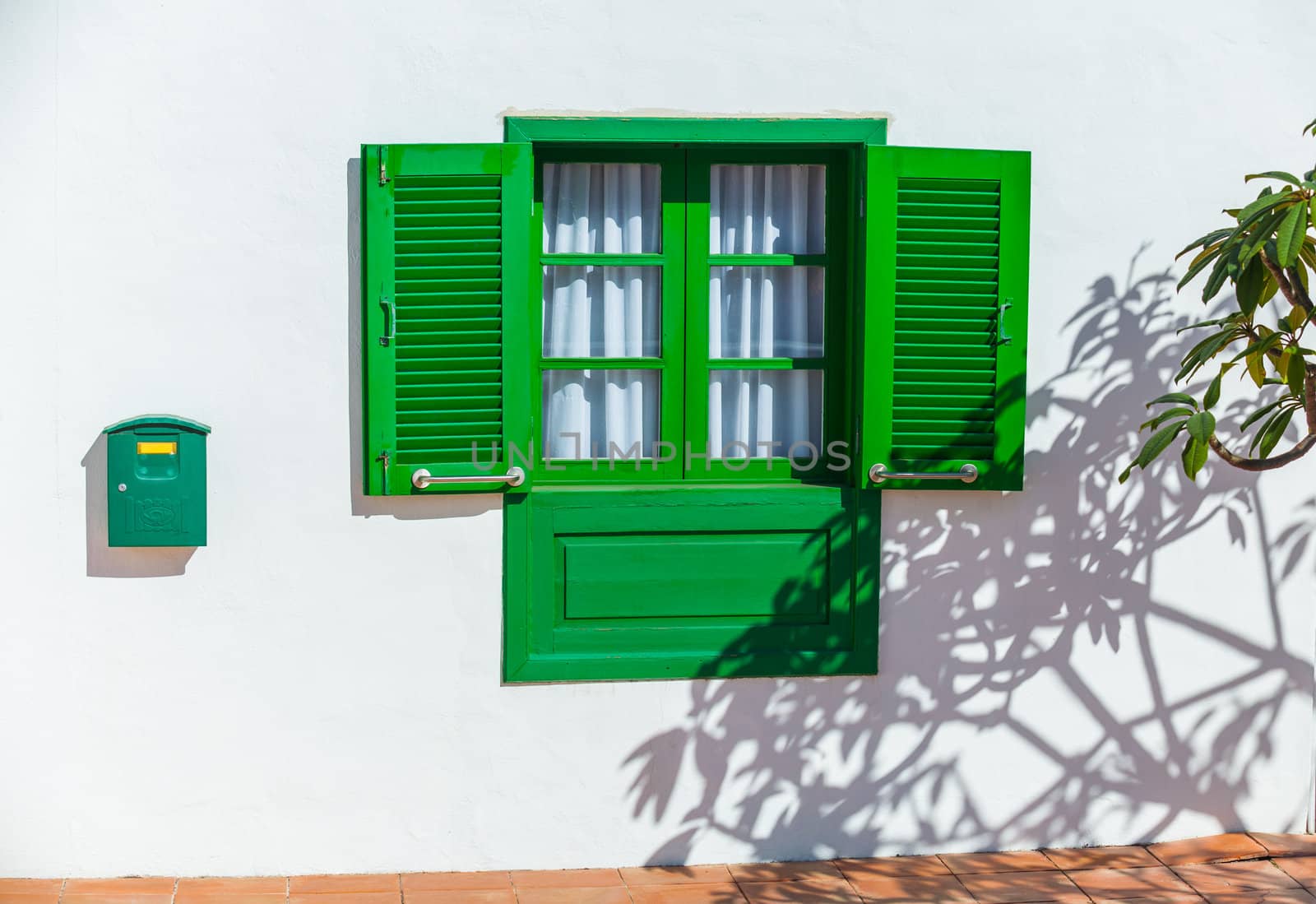 Green colonial window on a wall made out of wood