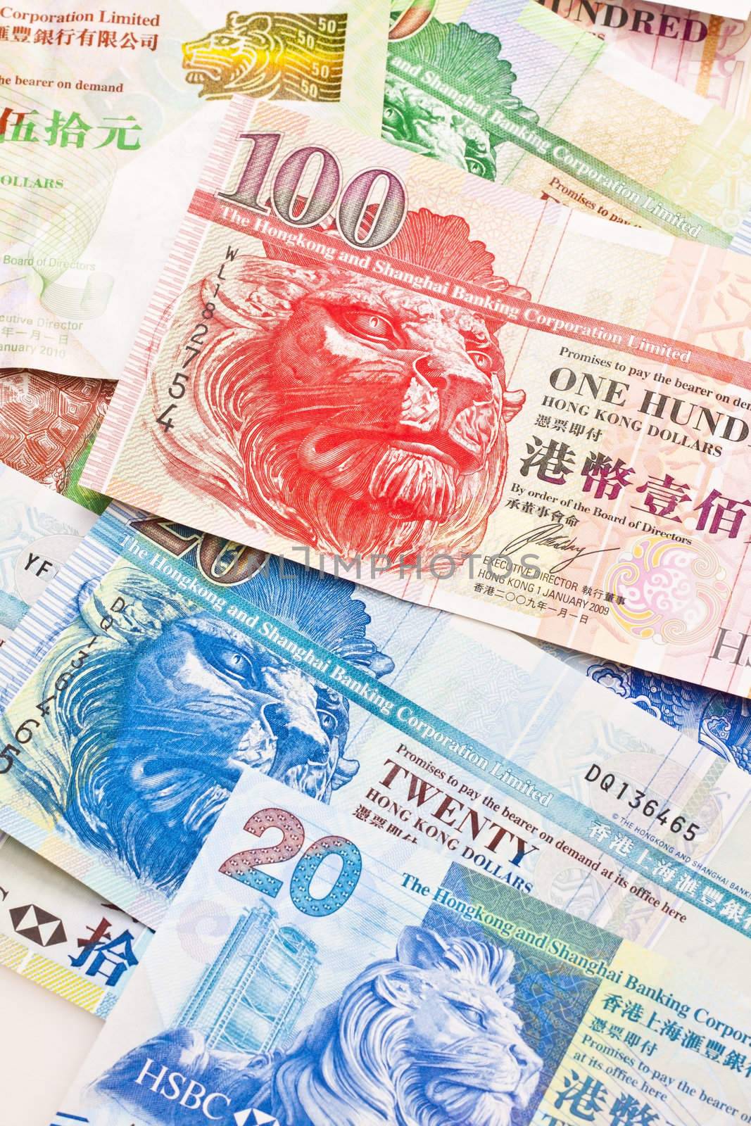 Hong Kong currency with different dollars background