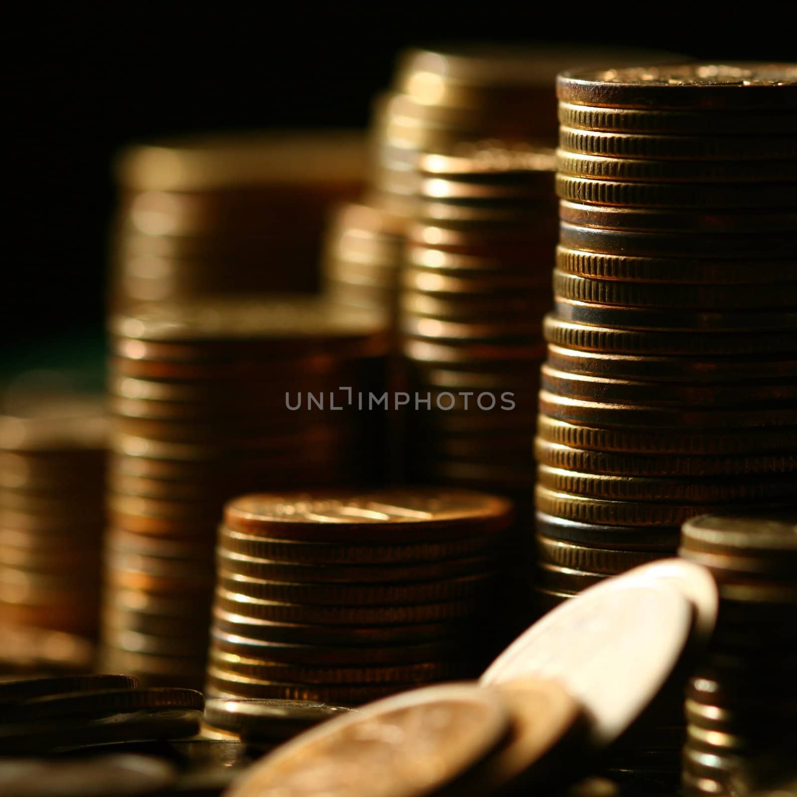 golden coins macro close up