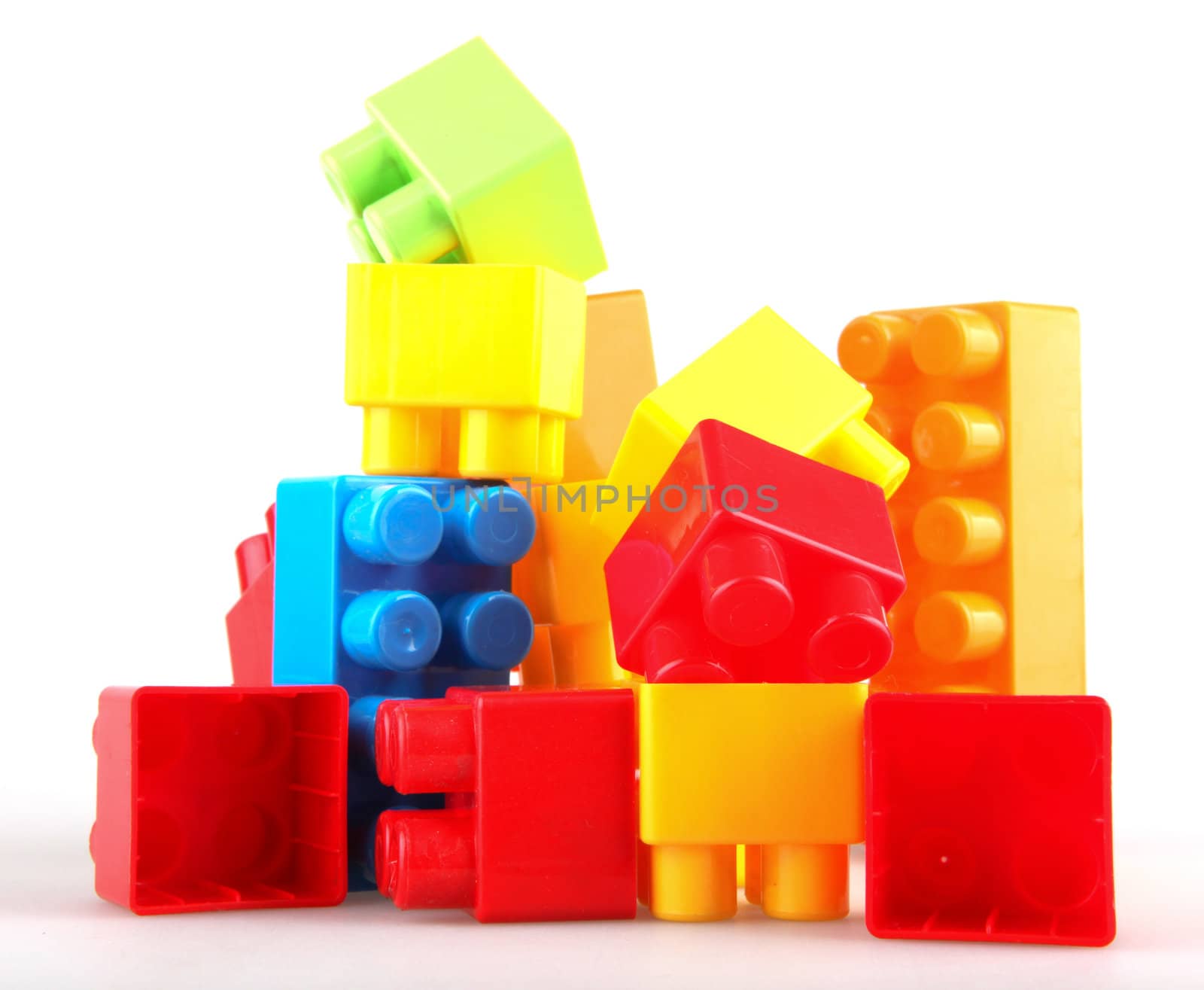 Plastic building blocks on a white background