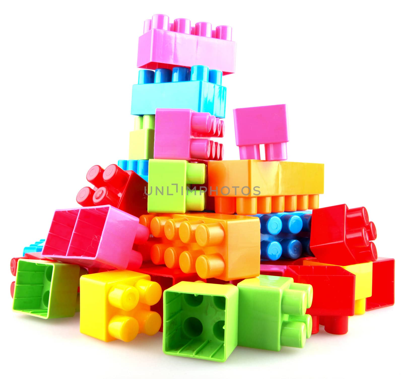 Plastic building blocks on a white background