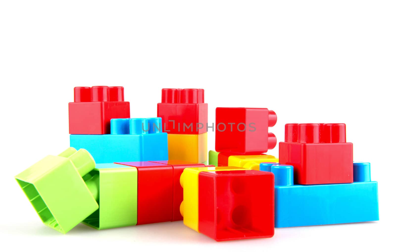 Plastic building blocks on a white background