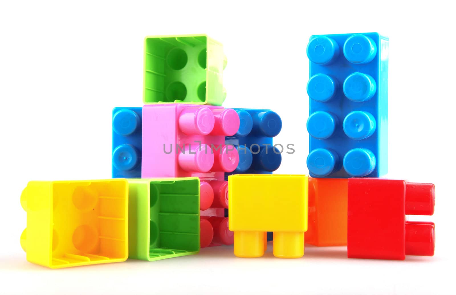 Plastic building blocks on a white background