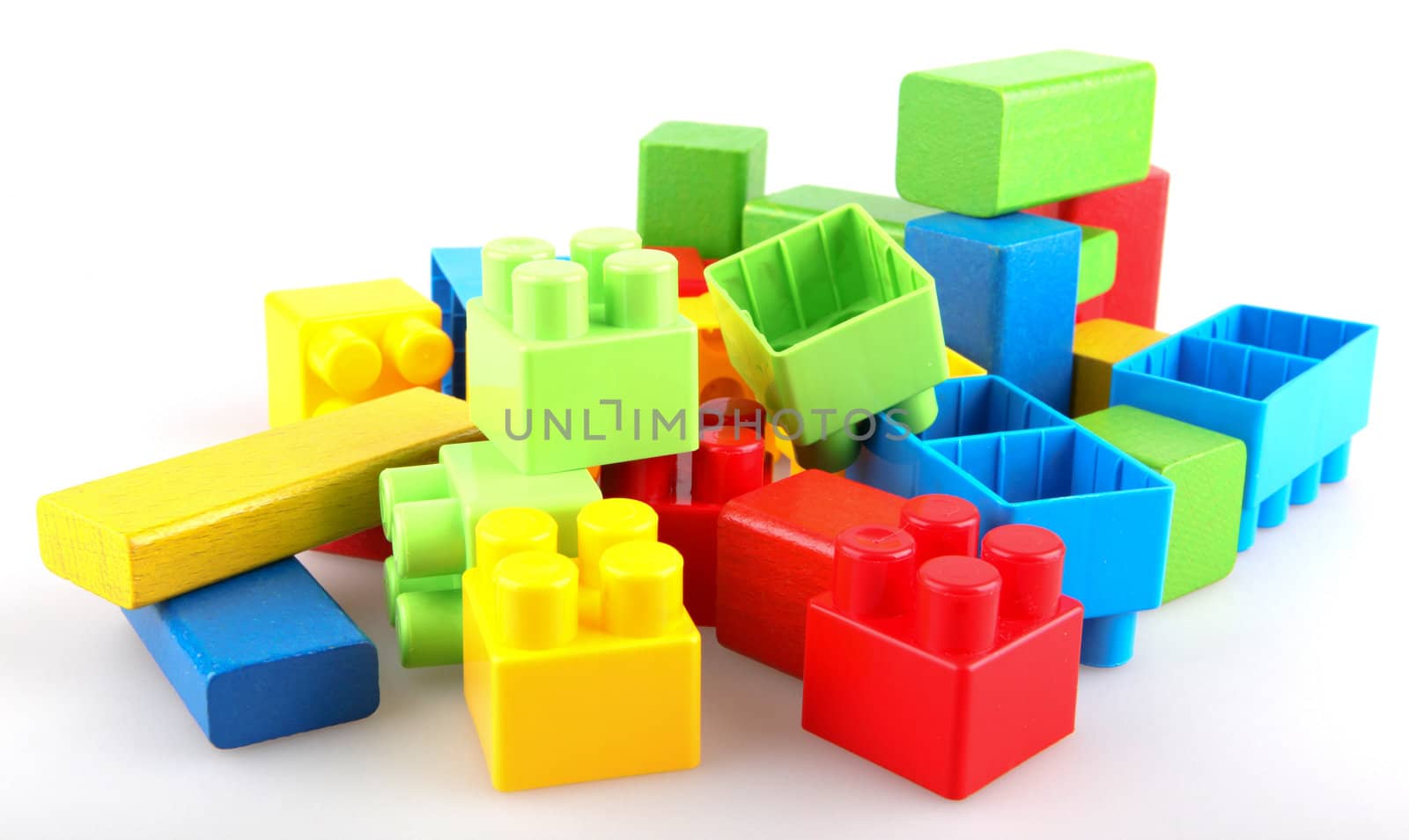 Plastic building blocks on a white background