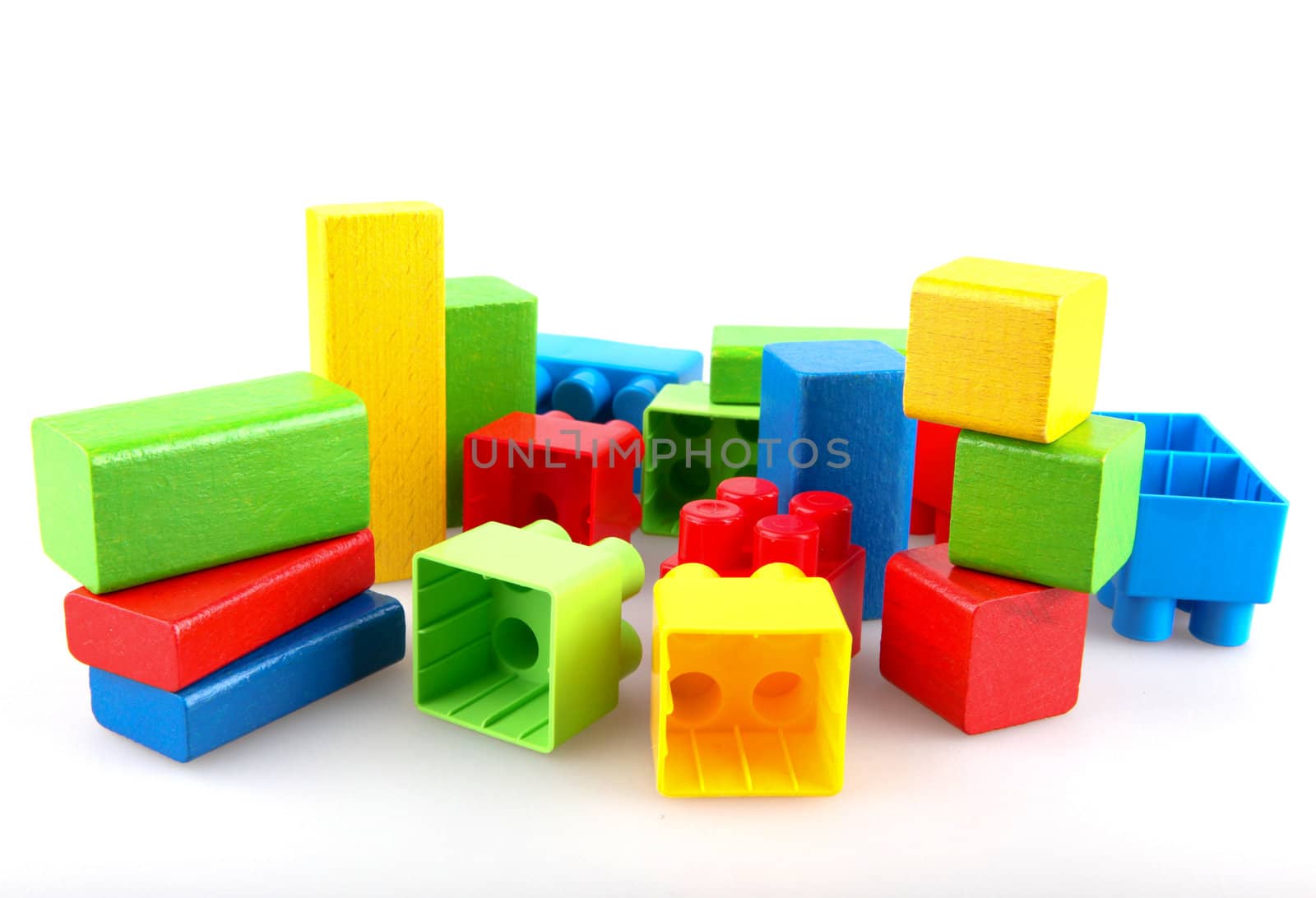 Plastic building blocks on a white background