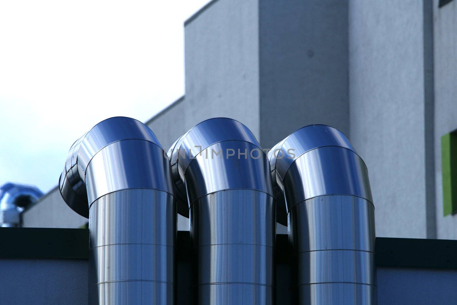 Metal pipes are located in one line