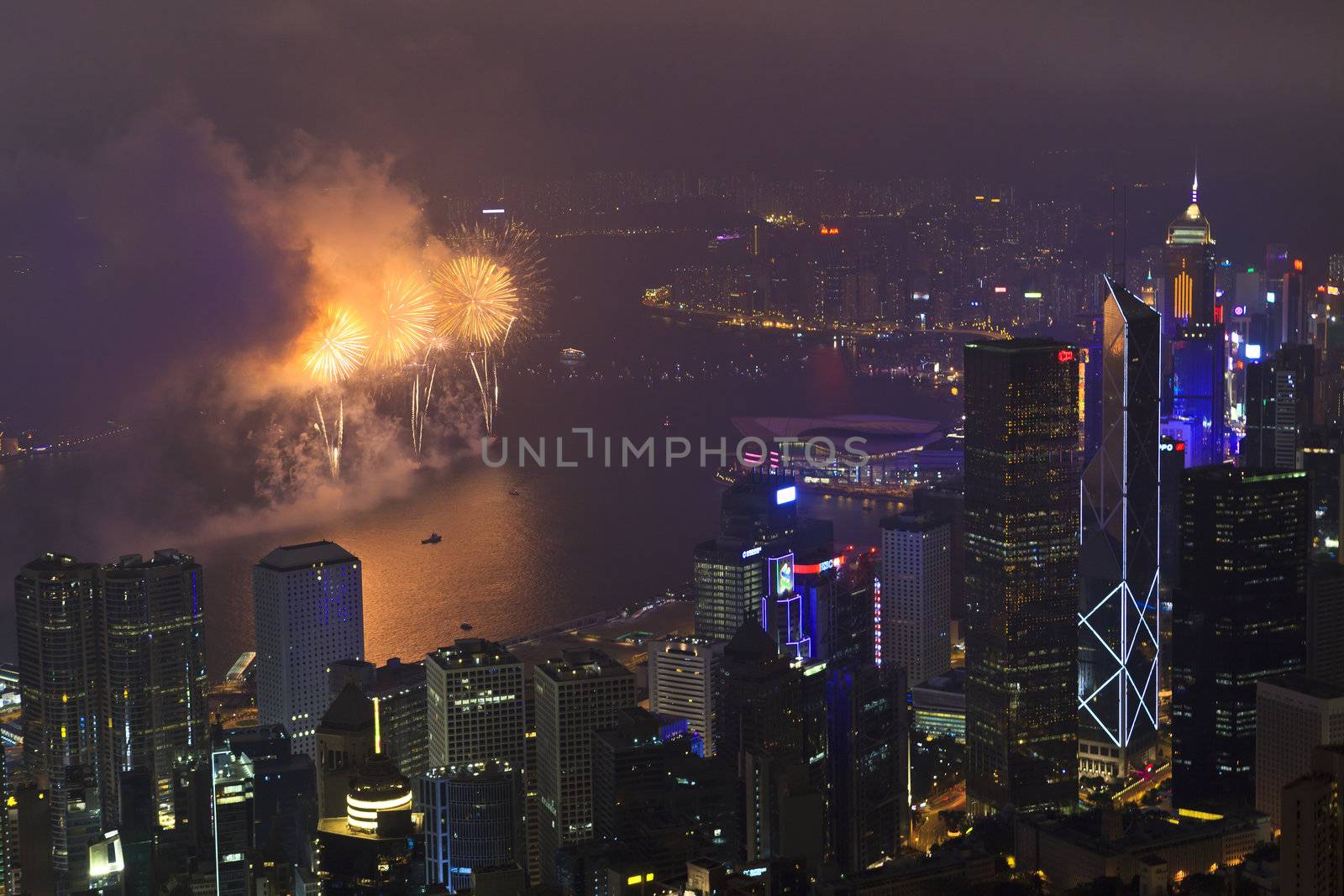 HONG KONG - FEBRUARY 11, Hong Kong Chinese New Year Fireworks at Victoria Harbour, Hong Kong on 11 February, 2013. It is the celebration of year of snake and lasts for 30 minutes.