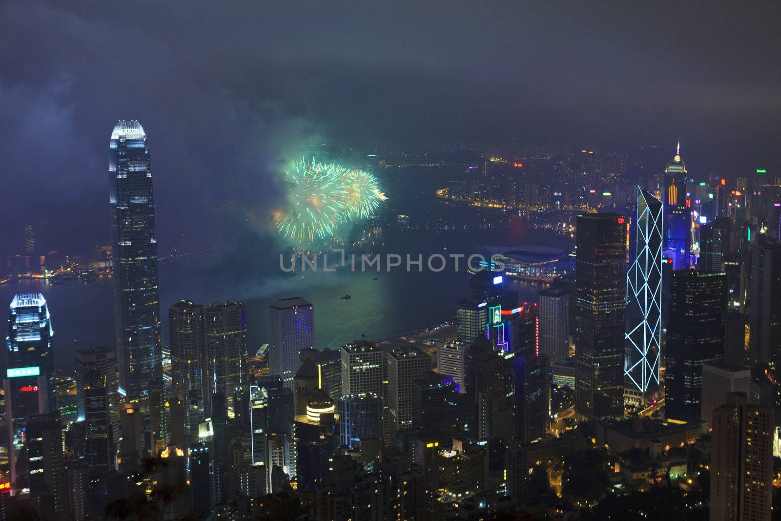 HONG KONG - FEBRUARY 11, Hong Kong Chinese New Year Fireworks at Victoria Harbour, Hong Kong on 11 February, 2013. It is the celebration of year of snake and lasts for 30 minutes.