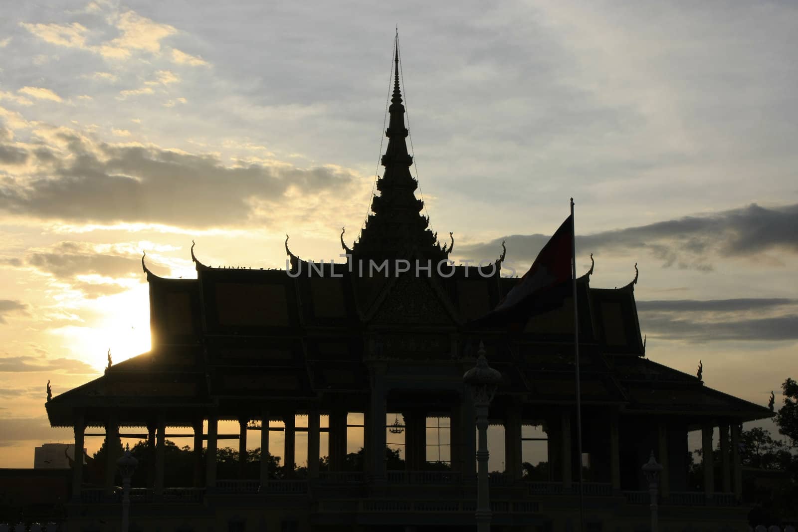 Silhouette of Moonlight Pavailion ar sunset, Royal Palace, Phnom Penh, Cambodia