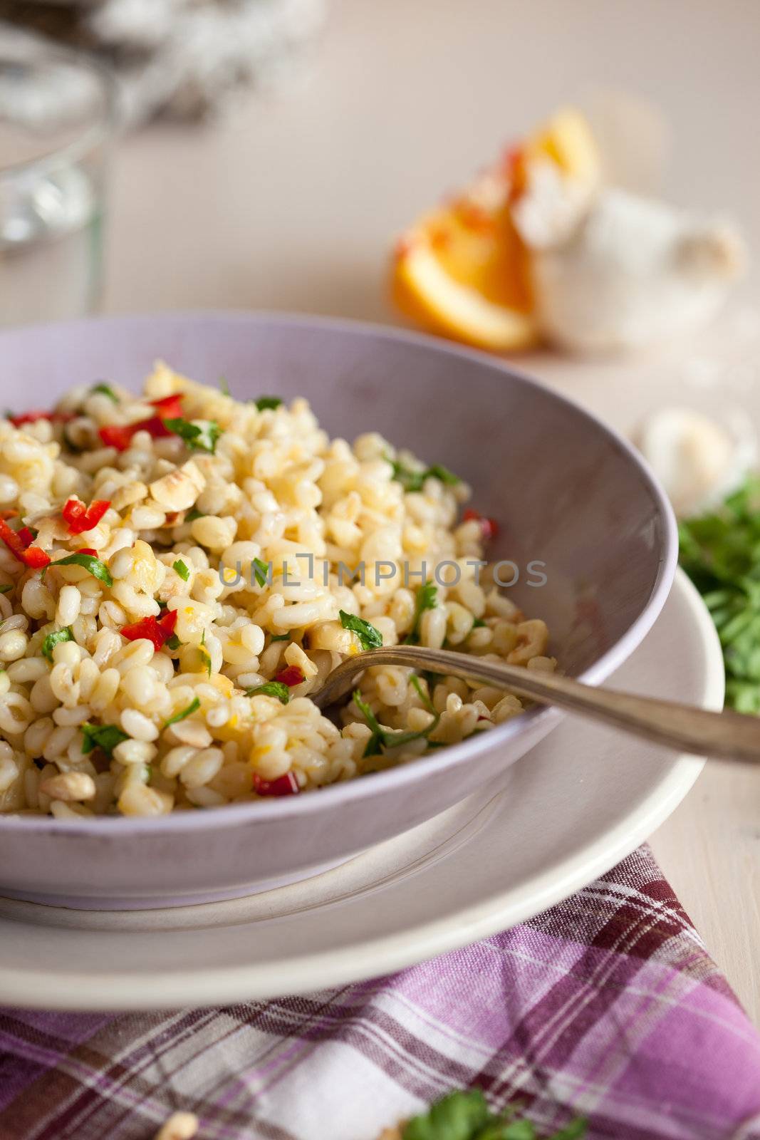 Delicious and healthy salad with Pearl barley