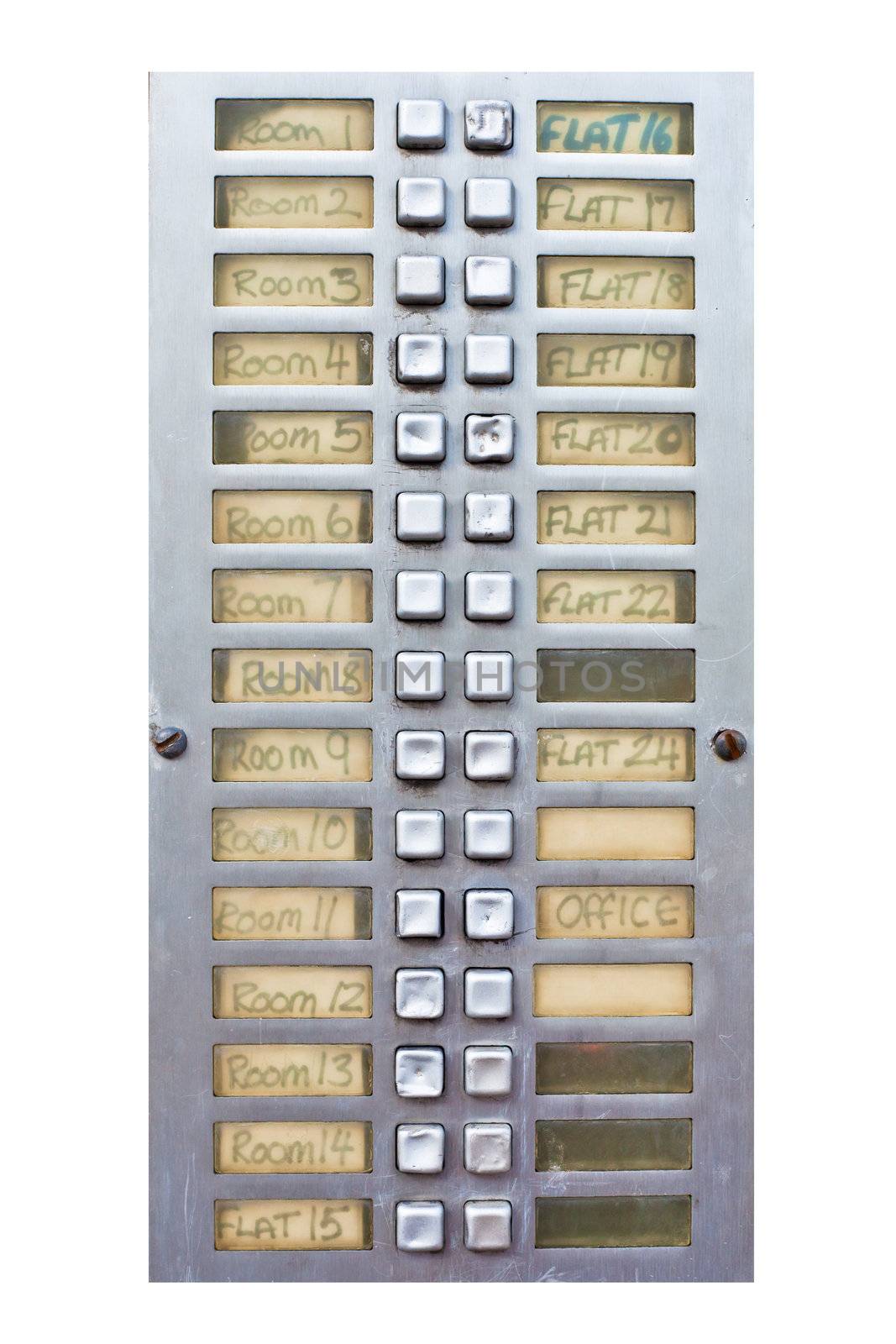 Individual call buttons at an apartment block